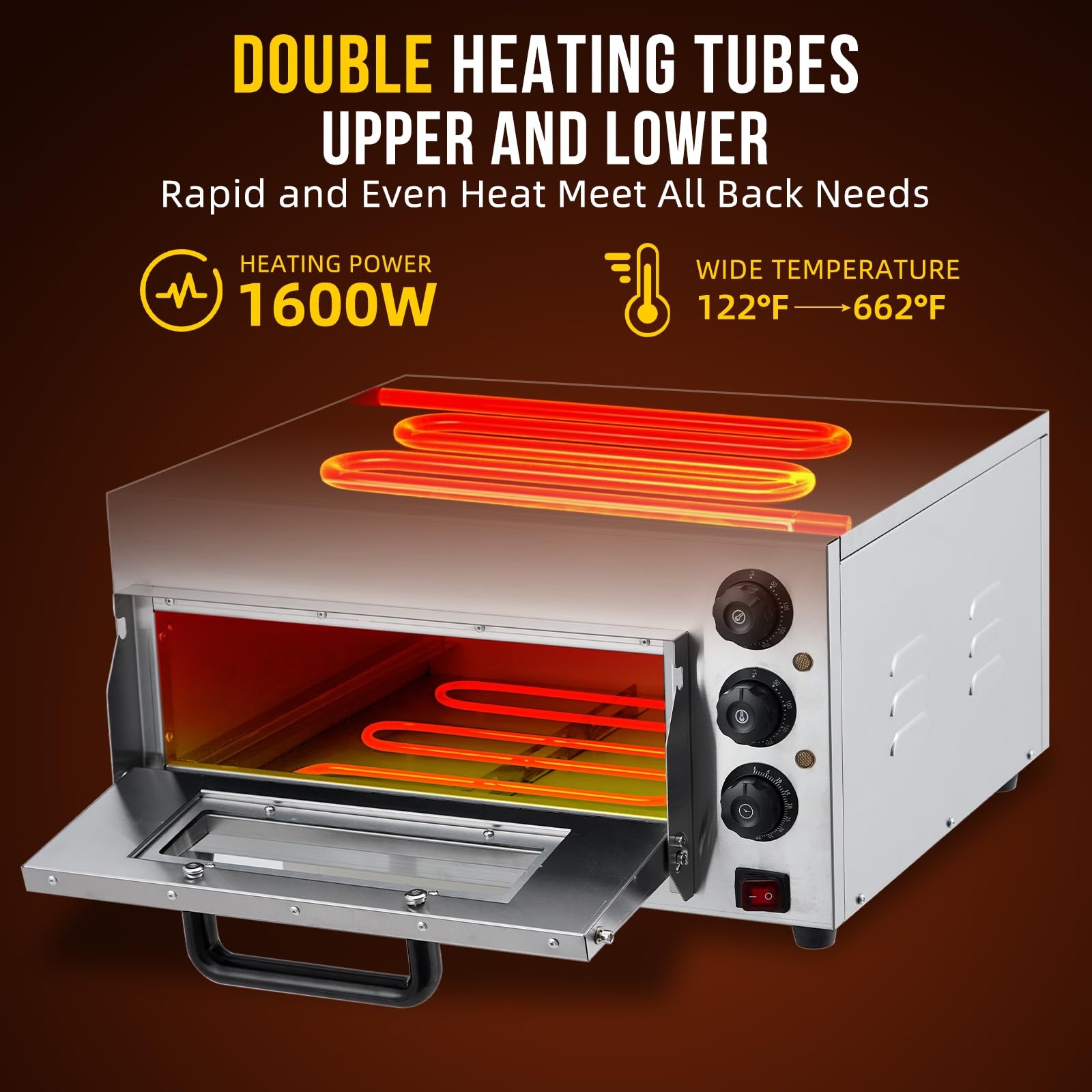Electric Pizza Countertop, 16 in Commercial Pizza Oven with Adjustable Oven