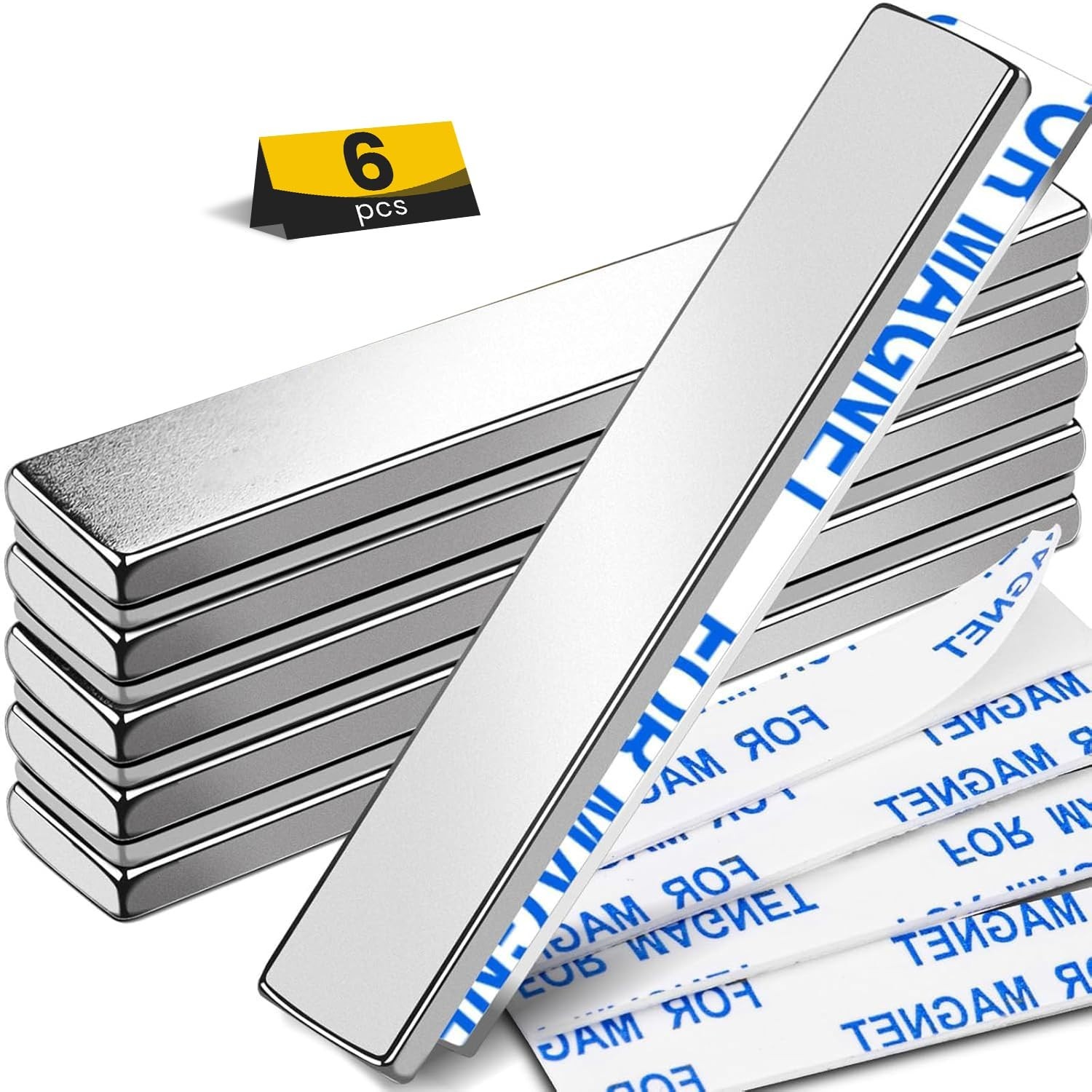 Strong Magnet Strips Heavy Duty – Rare Earth Magnets with Adhesive – Pack of 6