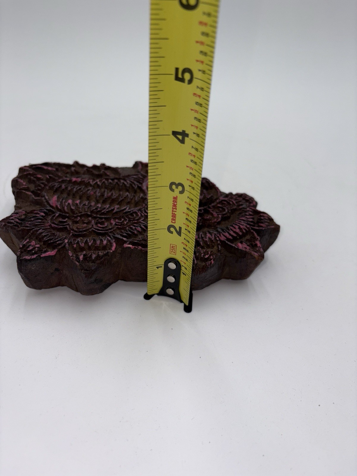 Vintage Hand Carved Wooden Printing Block Flowers W/ Pink Tint Made In India