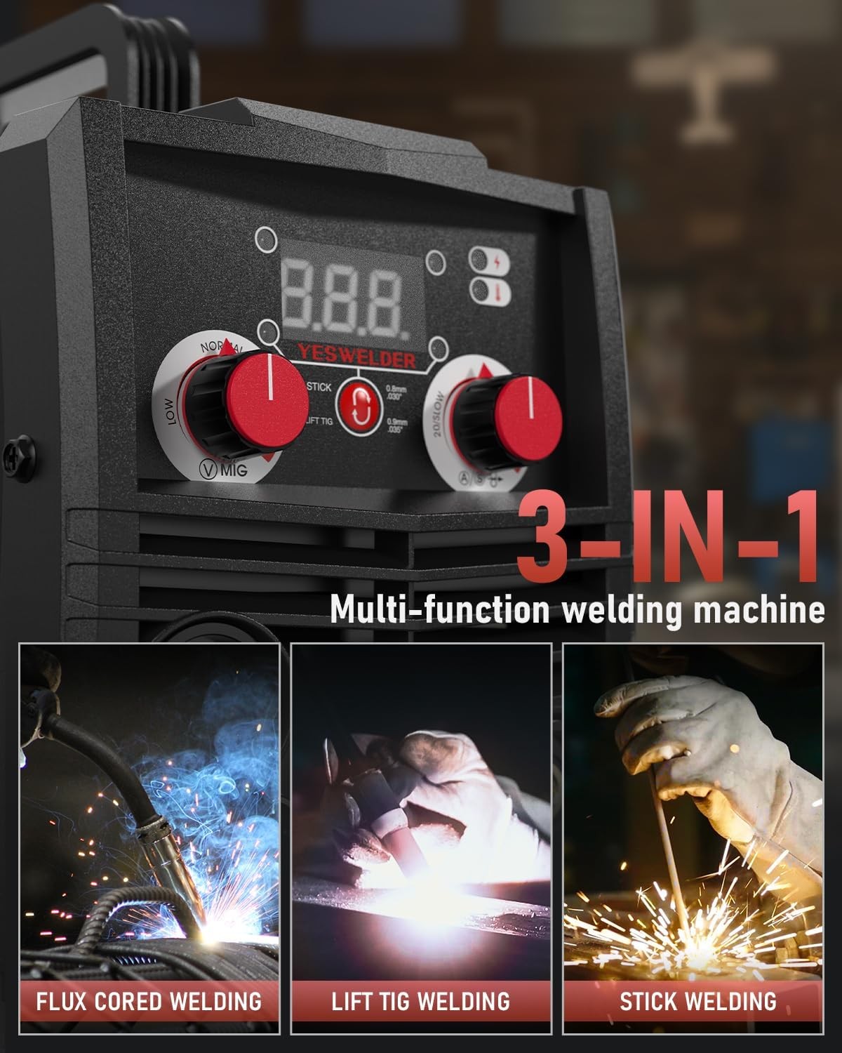 110V MIG Welder, 135A Flux-Core MIG & Stick Welding Machine