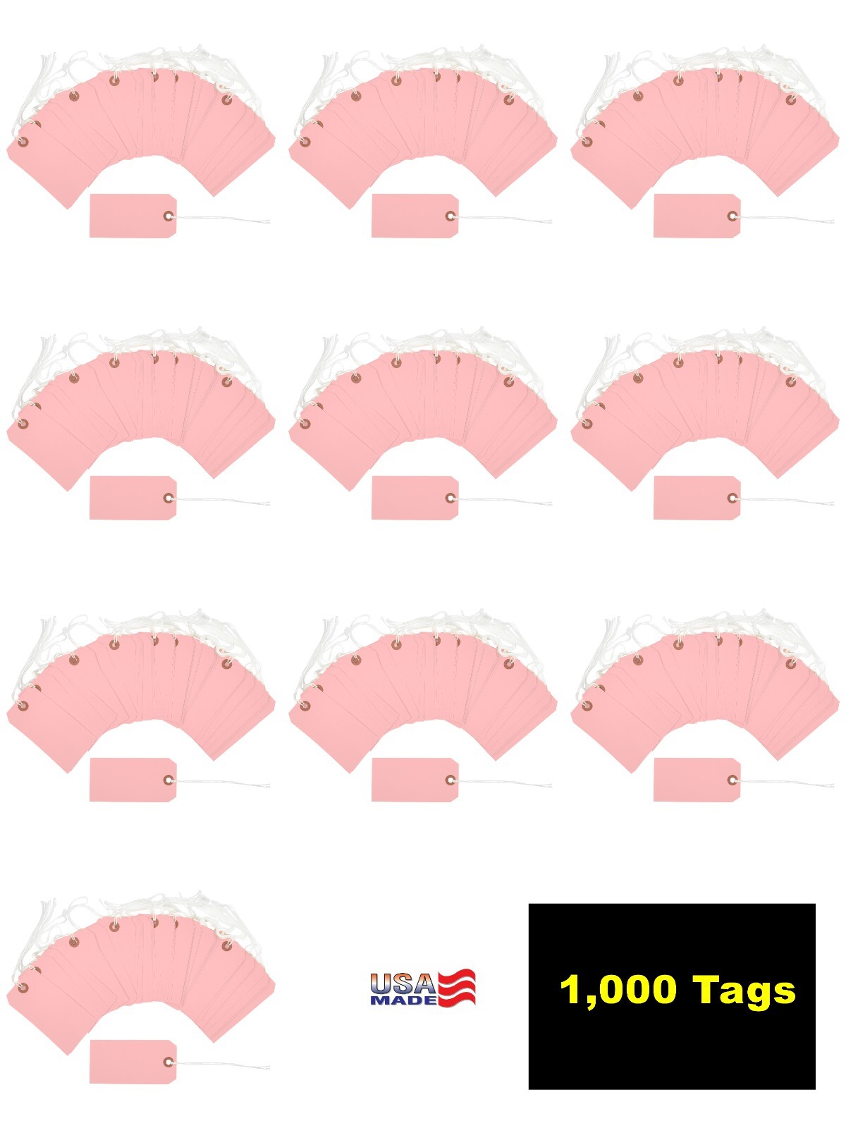 1,000 Pink Tags 4 3/4″ x 2 3/8″ Size 5 Inventory Shipping Hang Tag with String