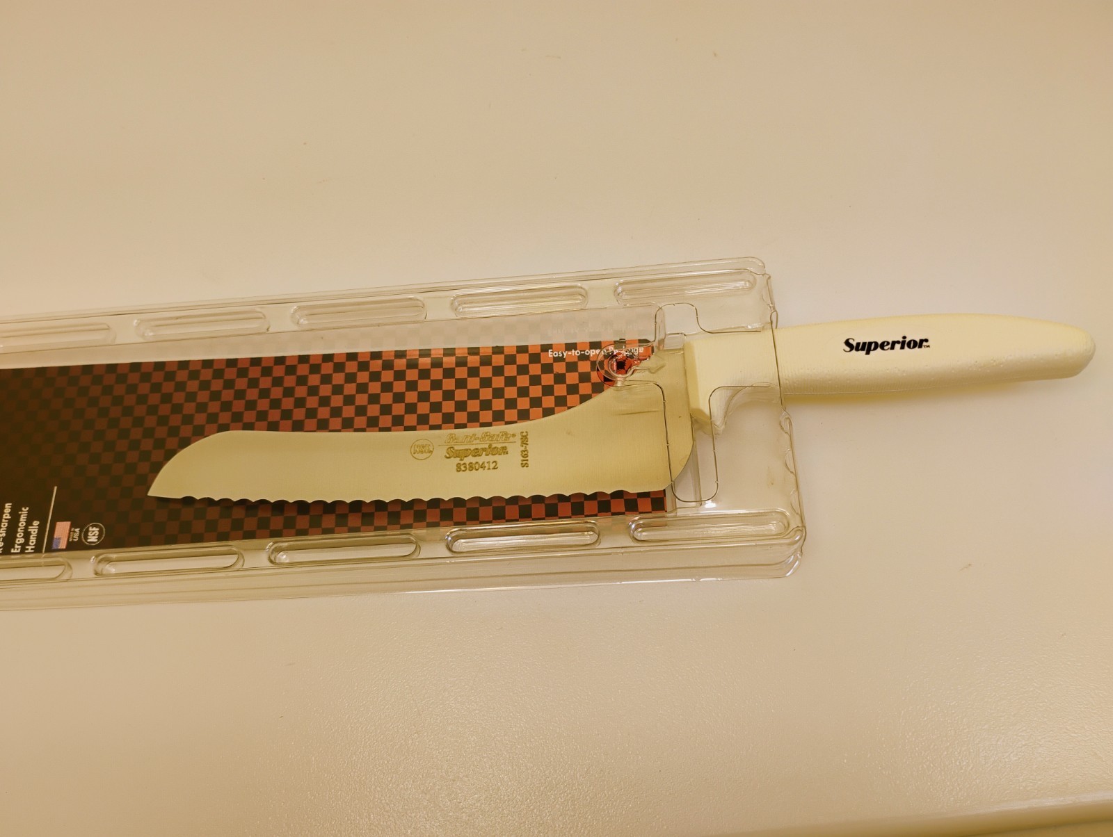 USA Made 7-inch Offset Scalloped Edge Slicer Sandwich Knife Ergo Grip Handle New