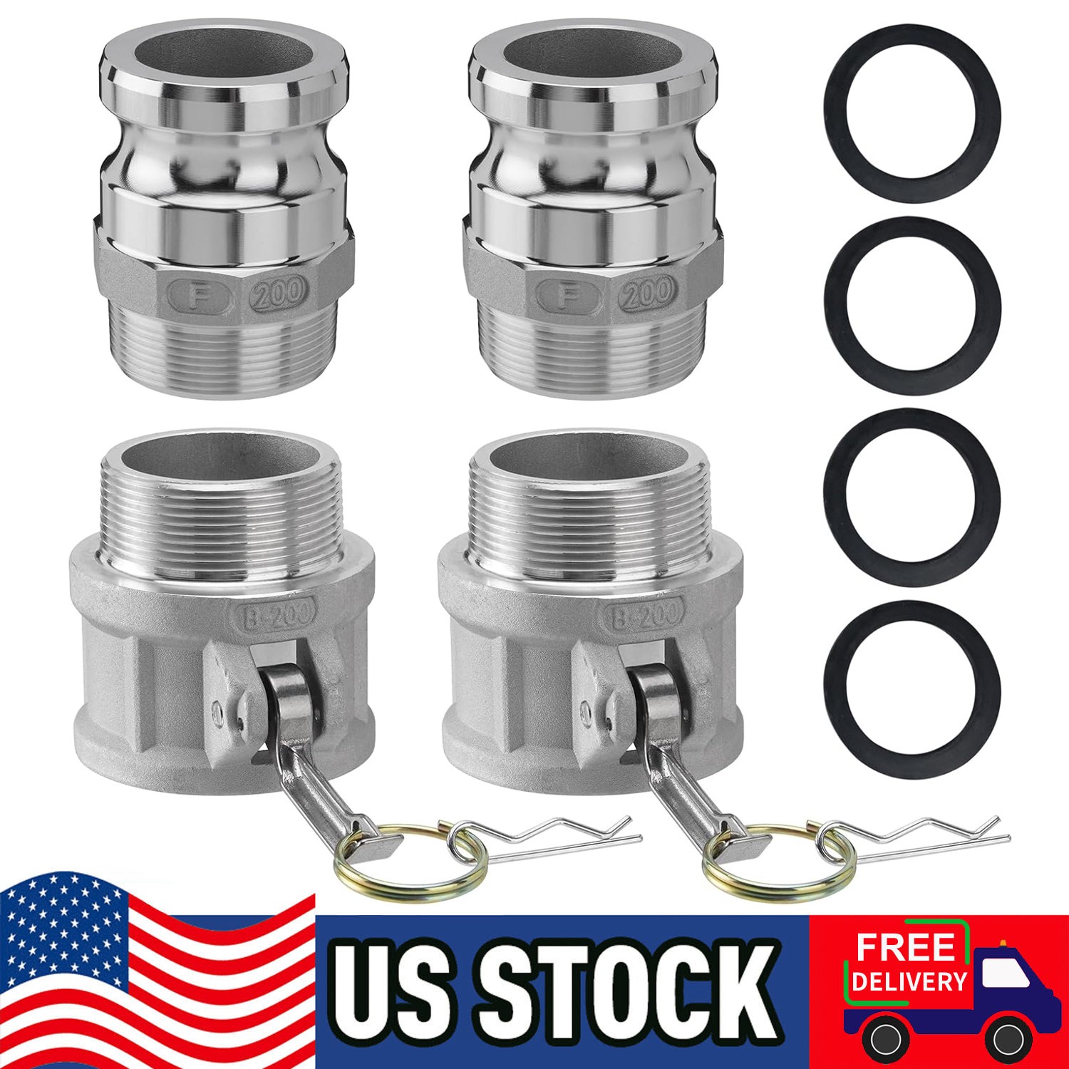 2» Camlock Fittings Type B & Type F Cam and Groove Hose Fittings W/ 4PCS Gasket