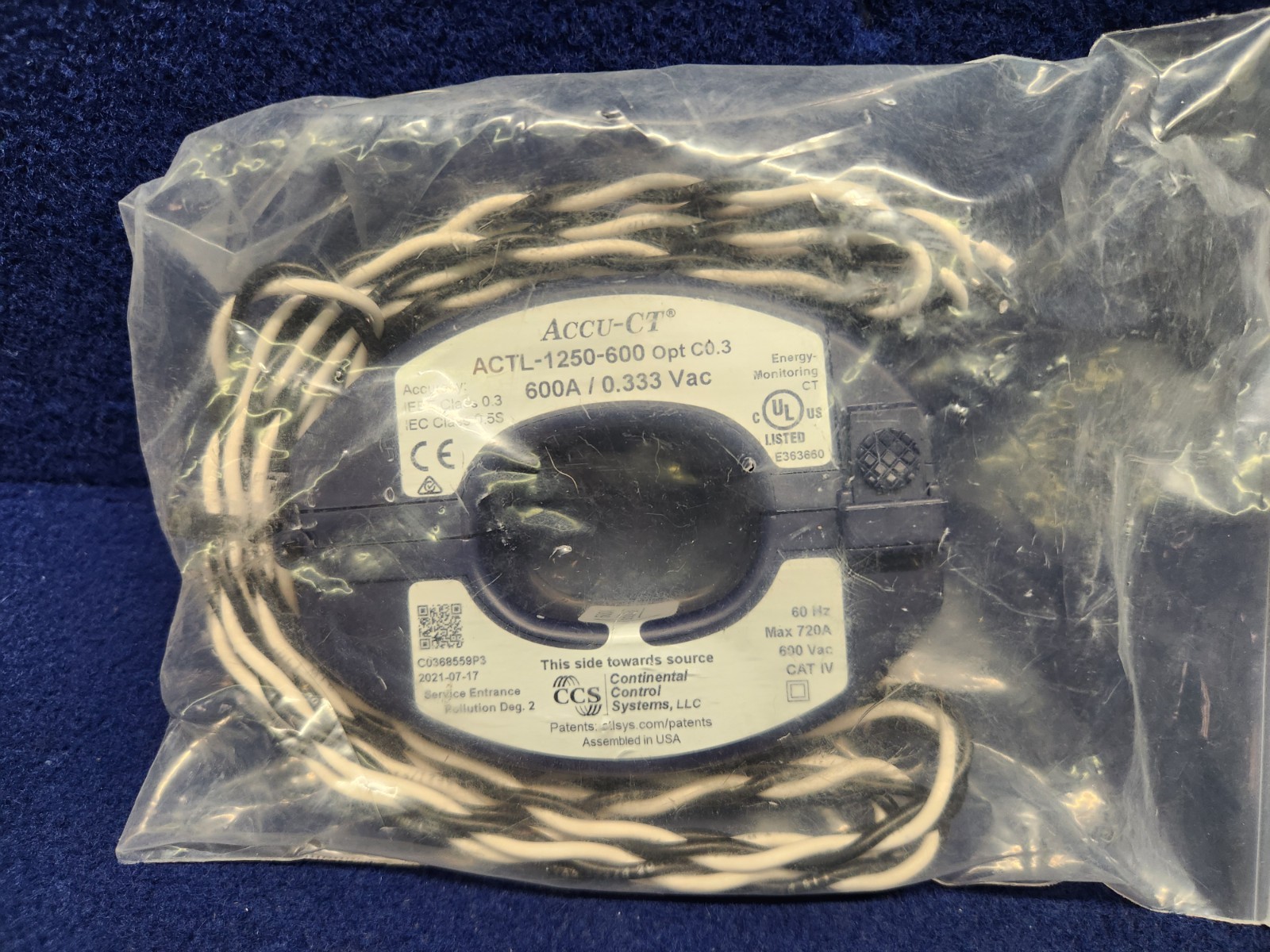 New ACCU-CT ACTL-1250-600 Opt C0.3 Split-Core Current Transformer 600A/0.333 VAC