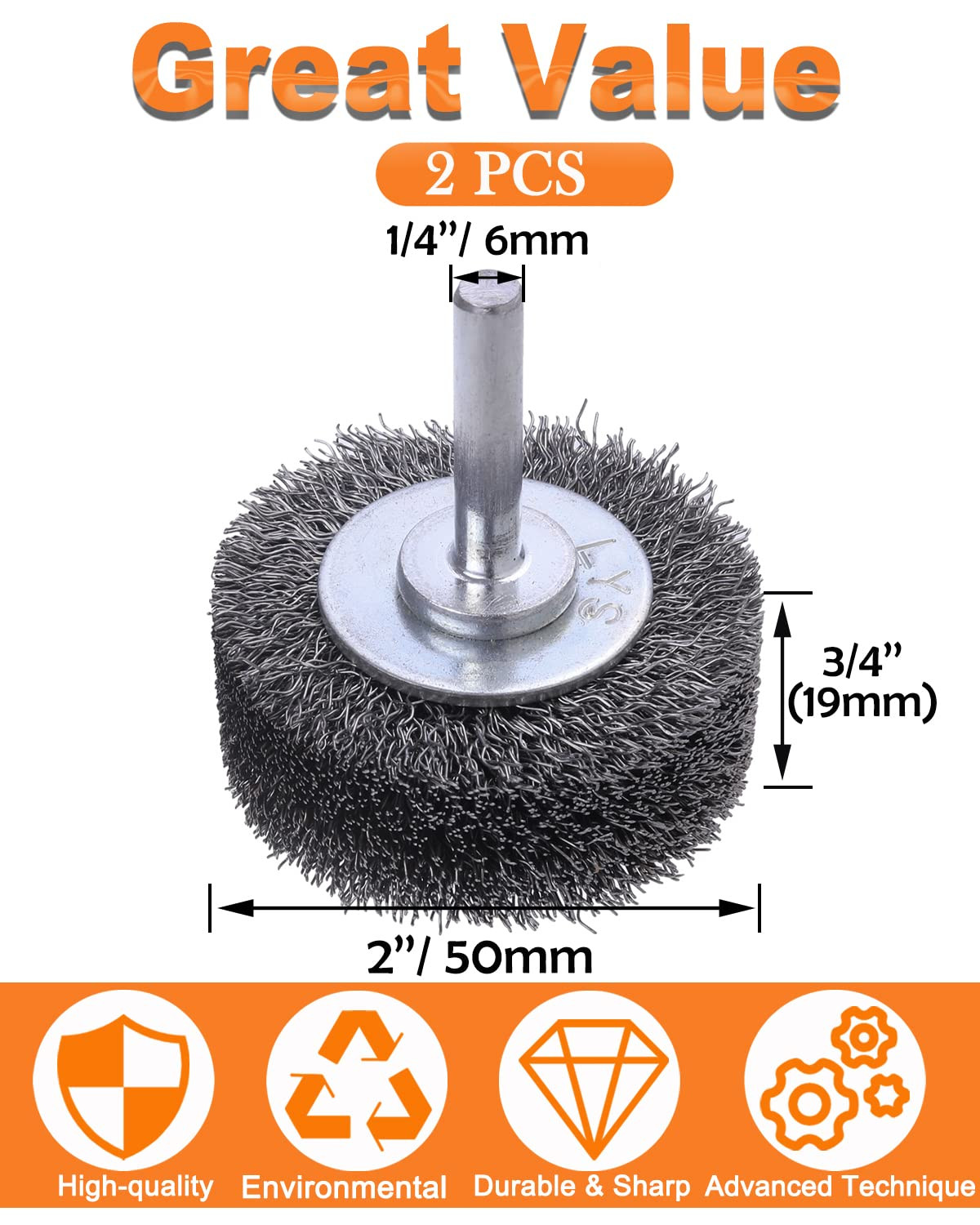2 Pack 2 Inch Wire Wheel Brush for Drill Attachment – Heavy Duty Carbon Steel Br