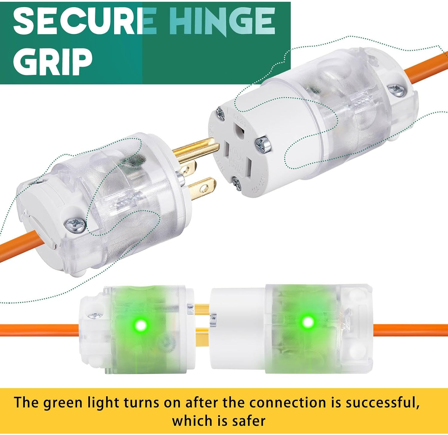 8 Sets Lighted Extension Cord Replacement Ends, 15A 125V NEMA 5-15P/R Male & Fem