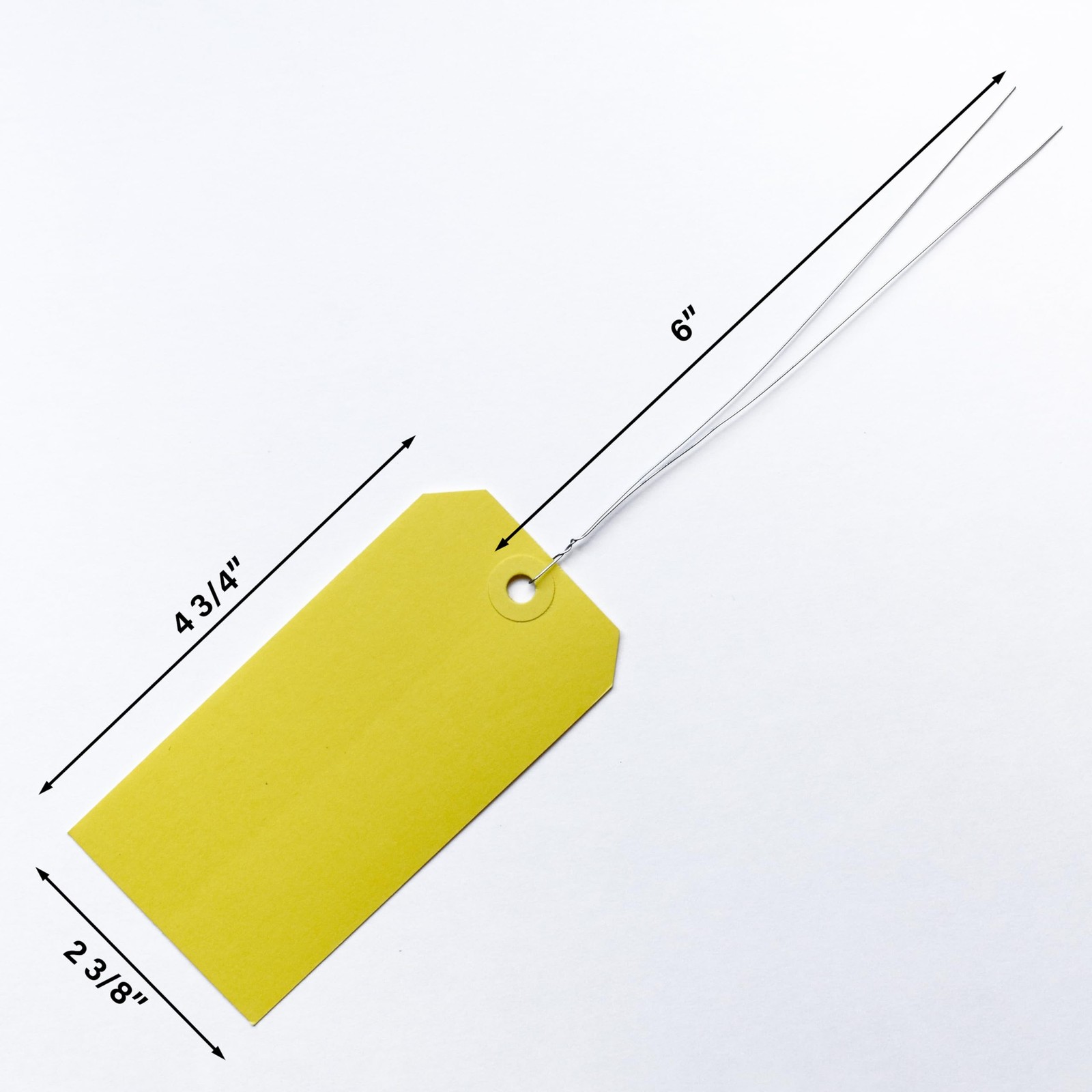 100 PCS 4.75 x 2.375 Yellow Pre-Wired Paper Tags, 5, Metal Twist Wire