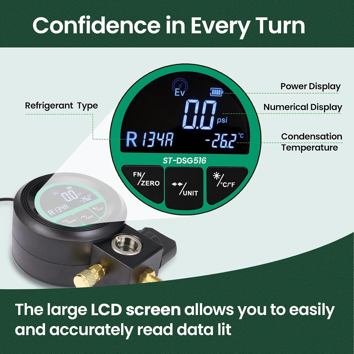 HVAC Digital Manifold Gauge with Backlit LCD & Multi-Refrigerant Support