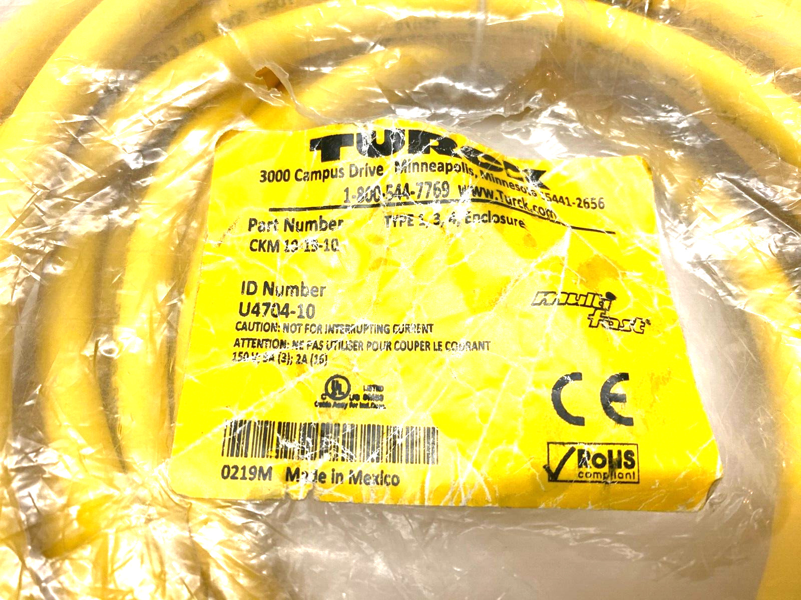 Turck CKM 19-10-10 Multifast Single Ended Cordset M23 Female to Pigtail U4704-10