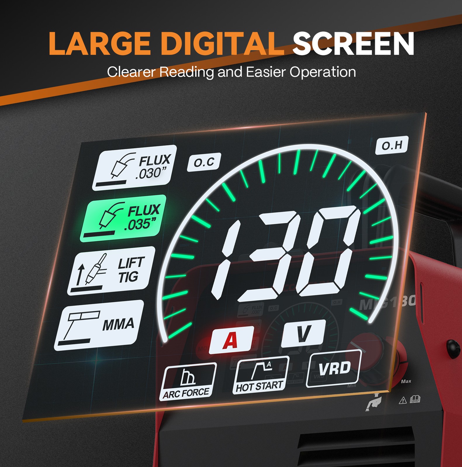 ARCCAPTAIN MIG130 Digital Screen MIG Welder 130A Flux Core Mig/Lift TIG MMA US
