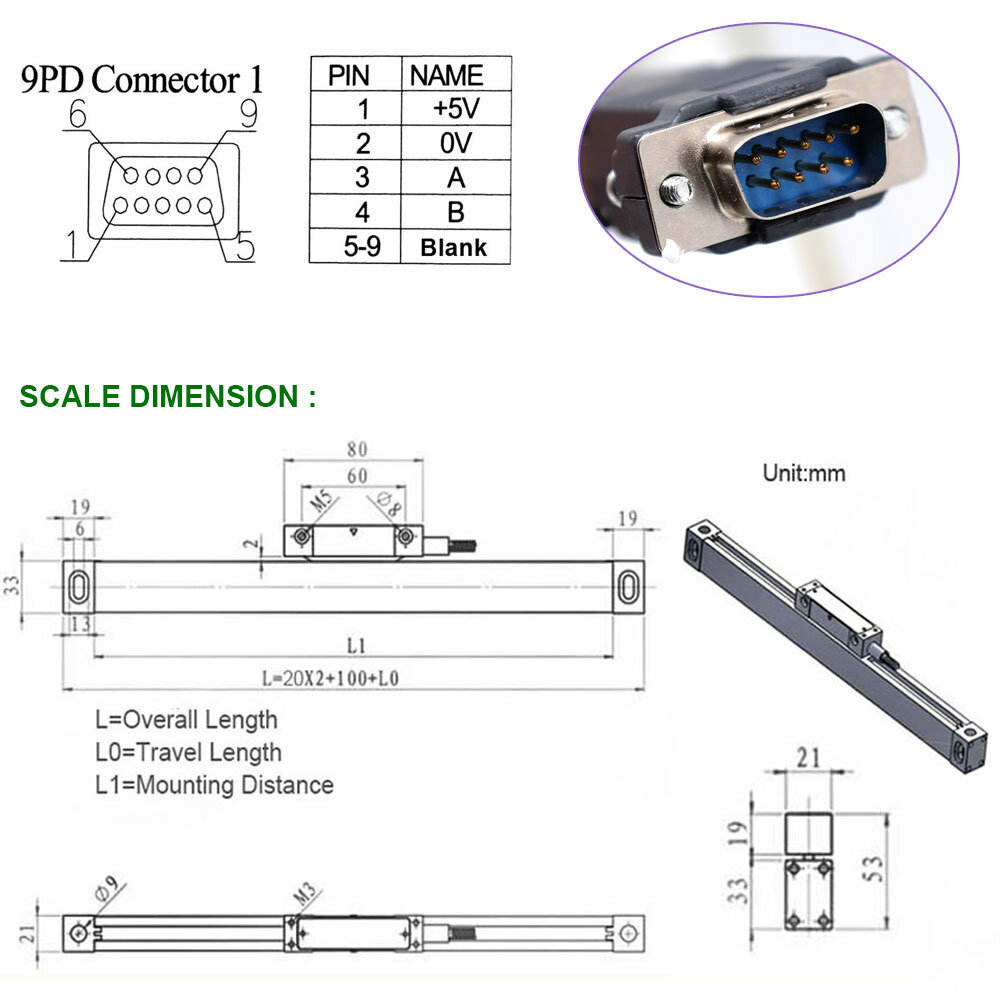 ToAuto DRO 1um Linear Scale Digital Readout 2/3 Axis for Bridgeport Mill Lathe