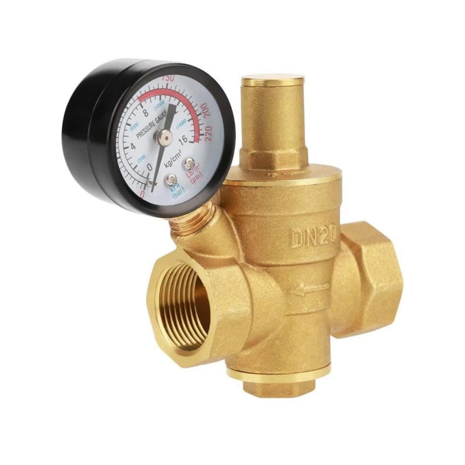 3/4″ Brass Home Water Pressure Governor Reducer For Shower System With Gauge