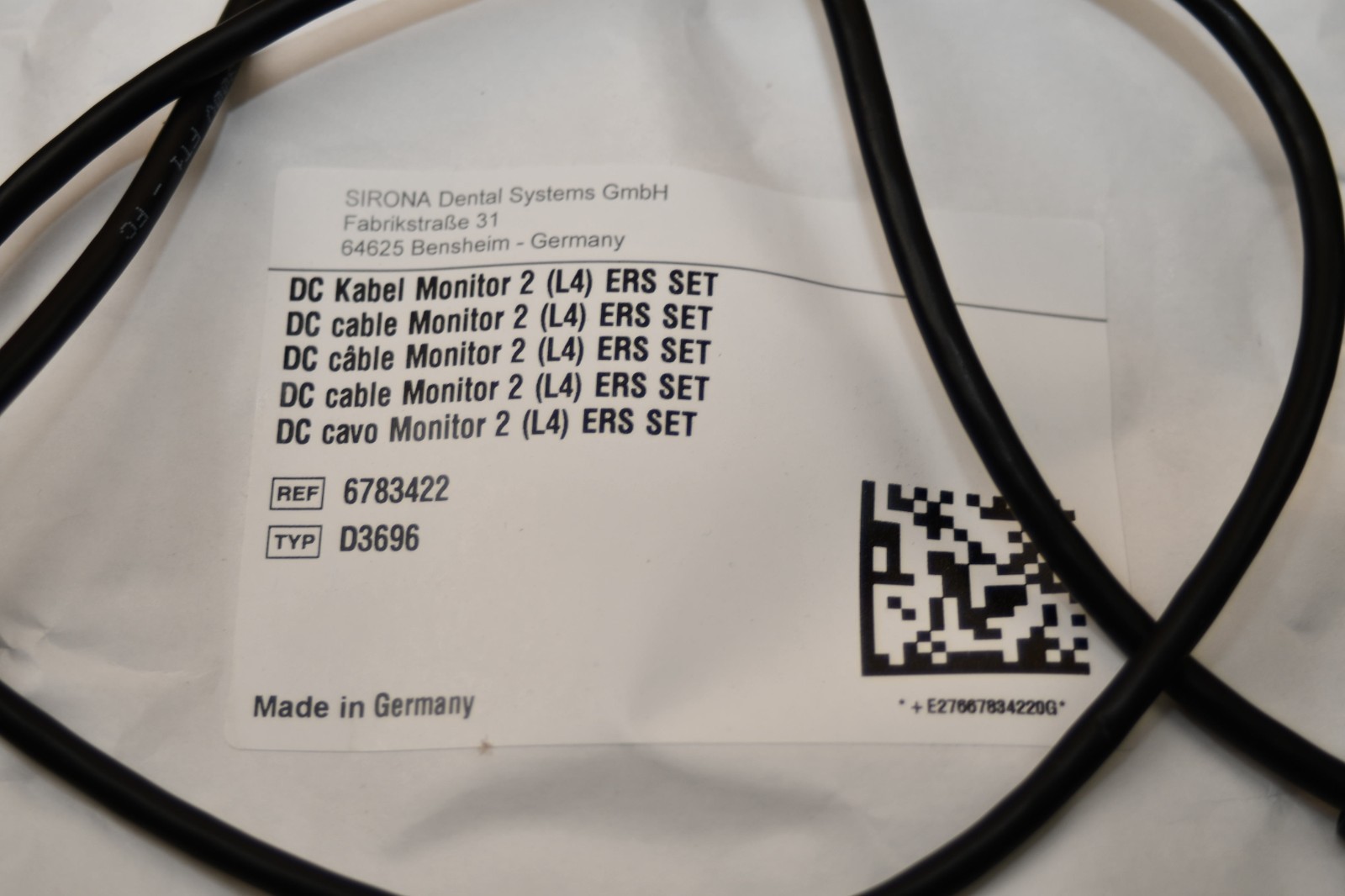 Dentsply Sirona Primescan DC Cable Monitor 2 (L4) 6783422 D3696