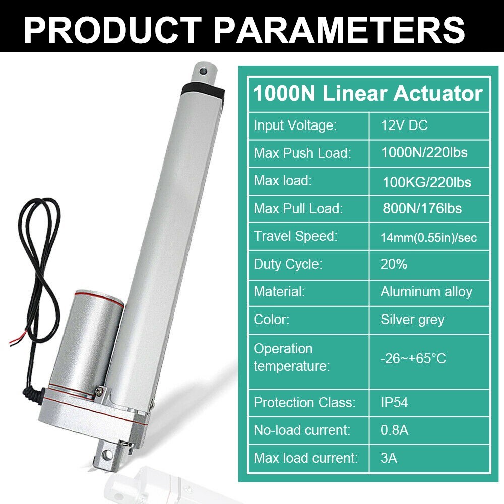 450mm 18″ In Stroke Linear Actuator DC12V 220lbs Max Lift W/ Brackets Heavy Duty