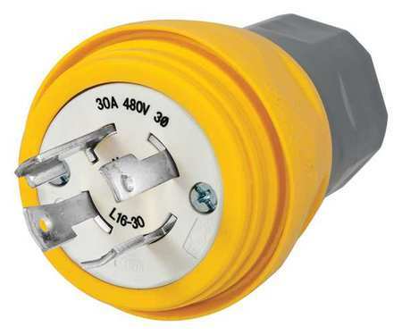 Hubbell Hbl28w76 Watertight Locking Plug, Nema L16-30P, 30 A, 480V Ac, 3 Poles,
