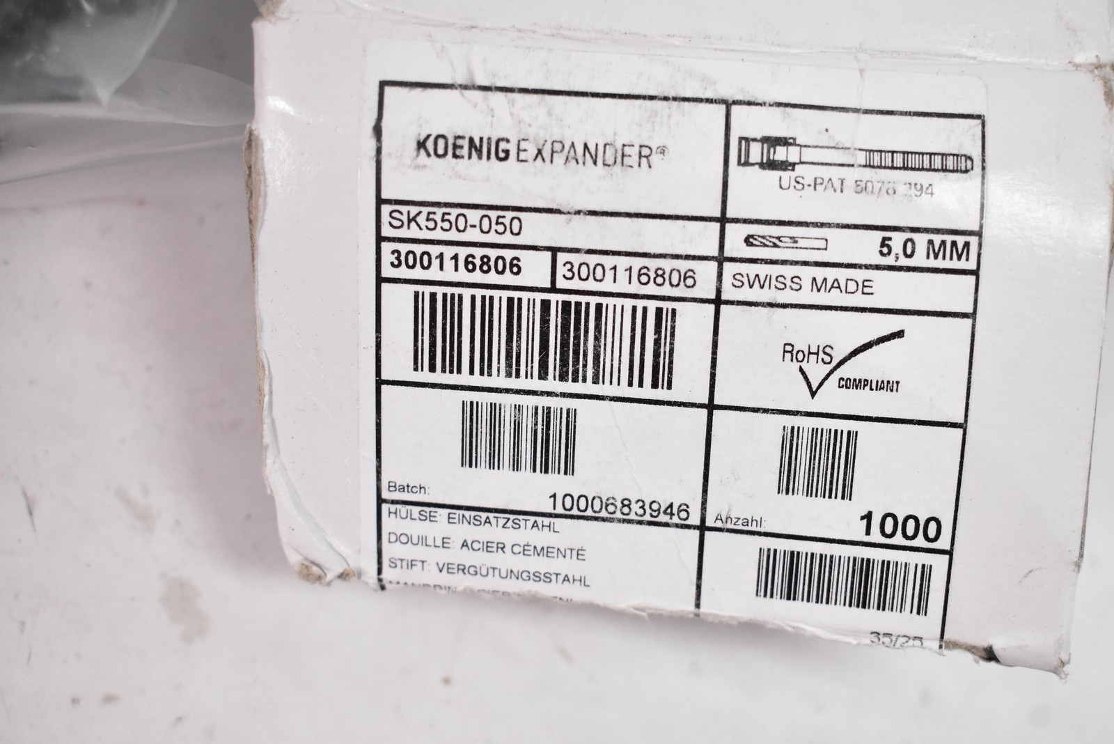 SFC Koenig Expander SK550-050 5.0mm Sealing Plugs Swiss Made Bulk Qty 1000