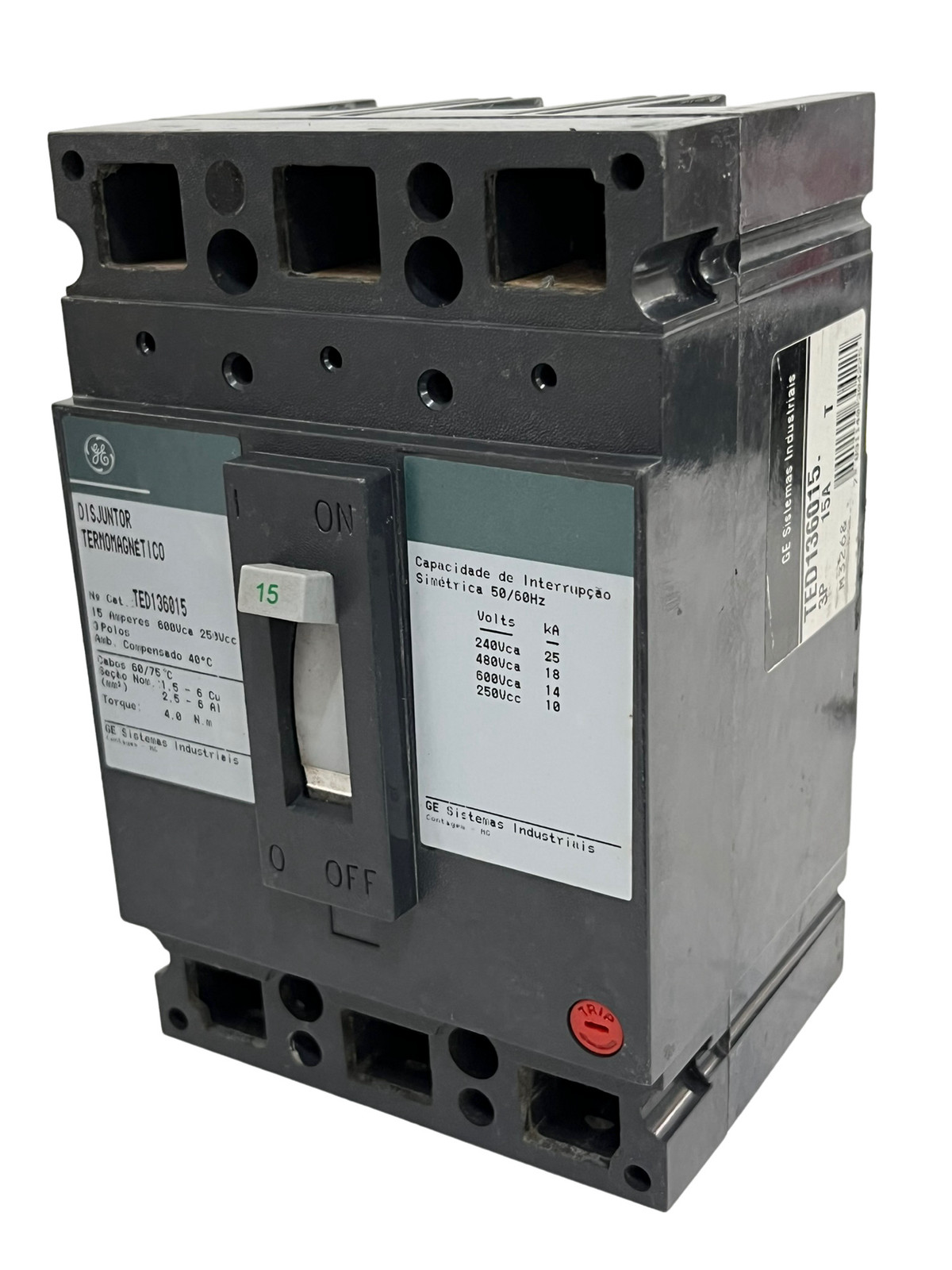 Disjuntor Termomagnético GE TED136015 15A 3 Polos 600V Industrial