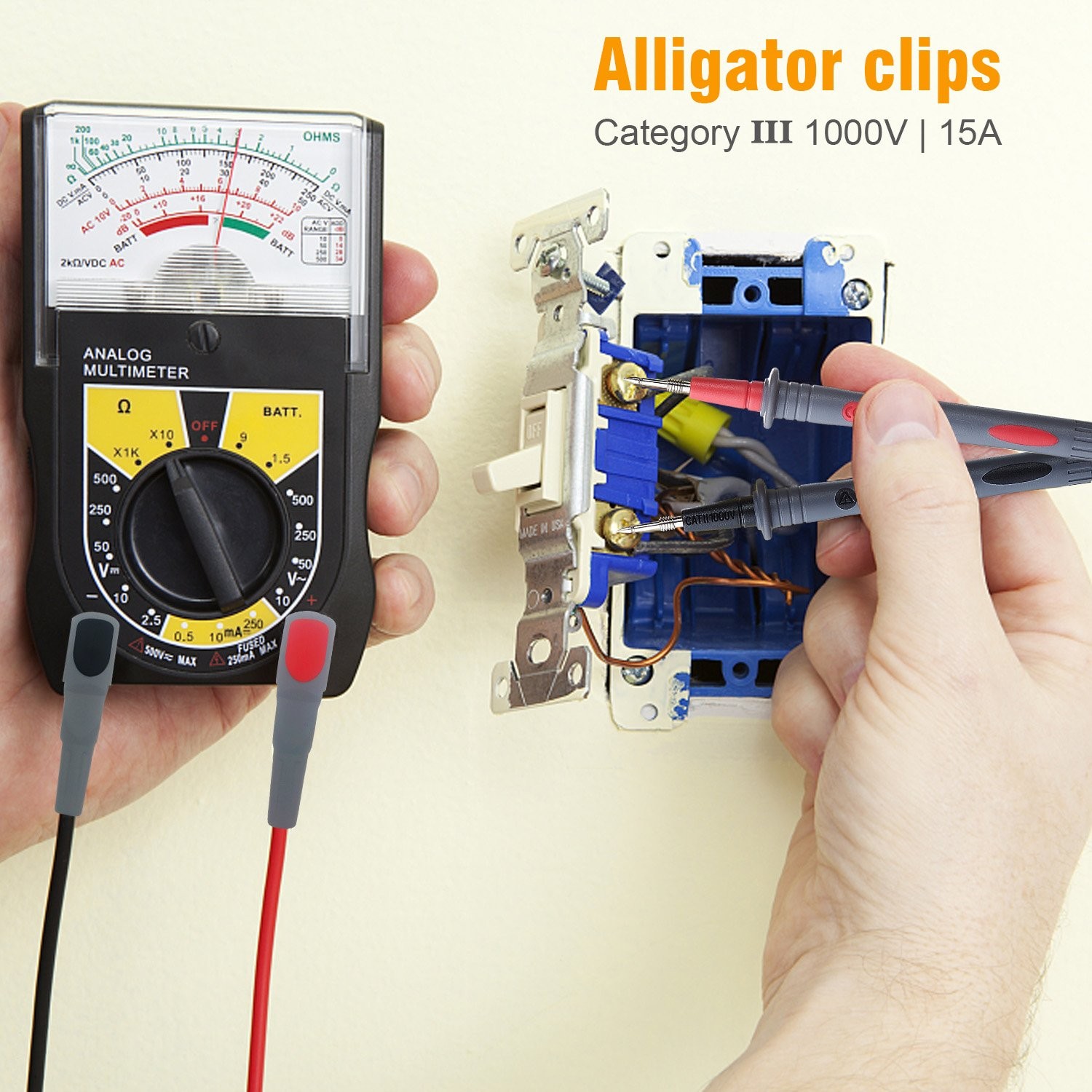 Multimeter Test Leads Silicone Safety Alligator Clips CAT III 1000V CAT IV 600V