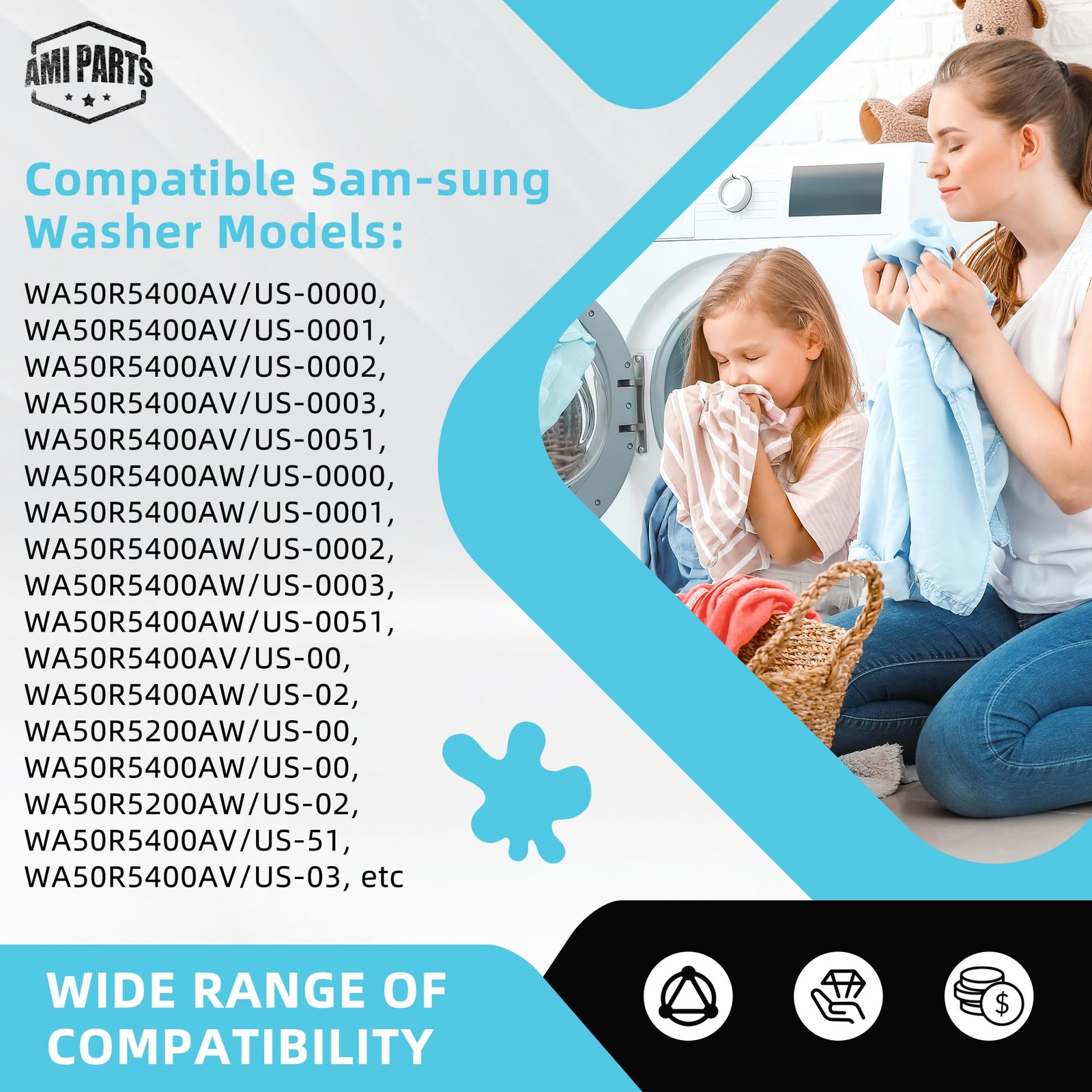 [New Upgraded] WA50R5200AW/US WA40A3005AW/A4 26 inches, White and Black