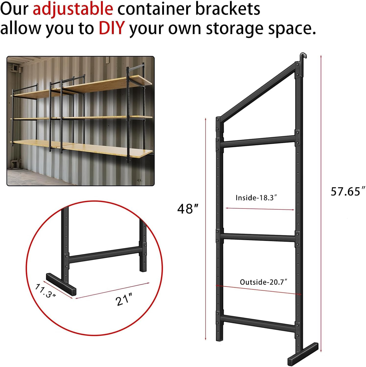 3 Pack Heavy-Duty Shipping Container Shelves with 57″(H) X 18″(W) | DIY Adjustab