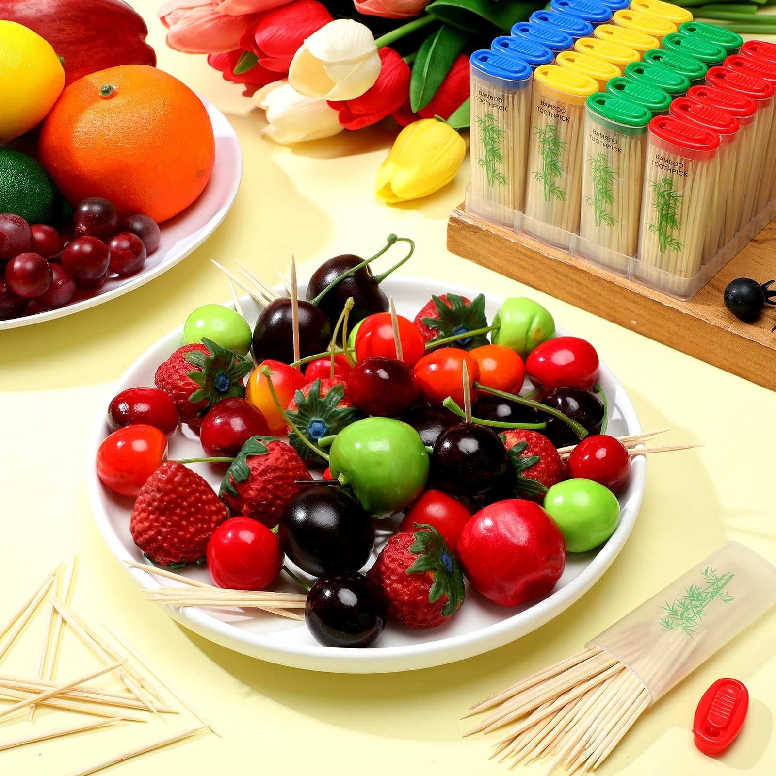 48 Packs Bamboo Toothpicks Dispenser with Reusable Holder – Travel Storage, 2400