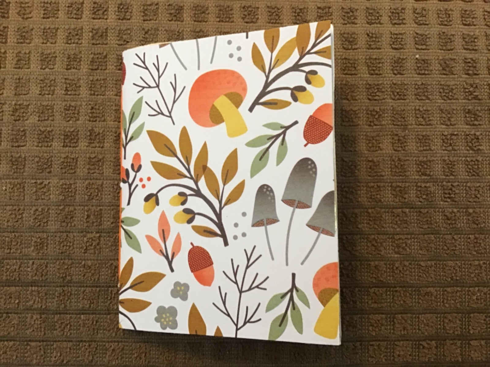 Handmade Naked Junk Journal 5-1/2” x 4-1/4” Mushroom & Leaves Print Cover
