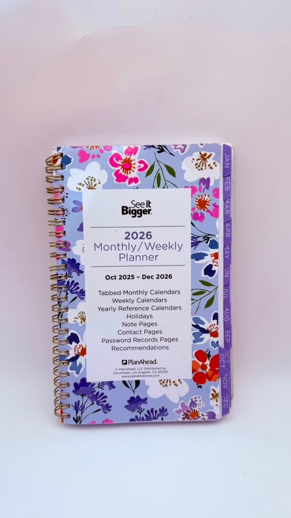 See It Bigger 2026 Monthly Weekly Planner Oct 2025-Dec 2026 Floral Spiral