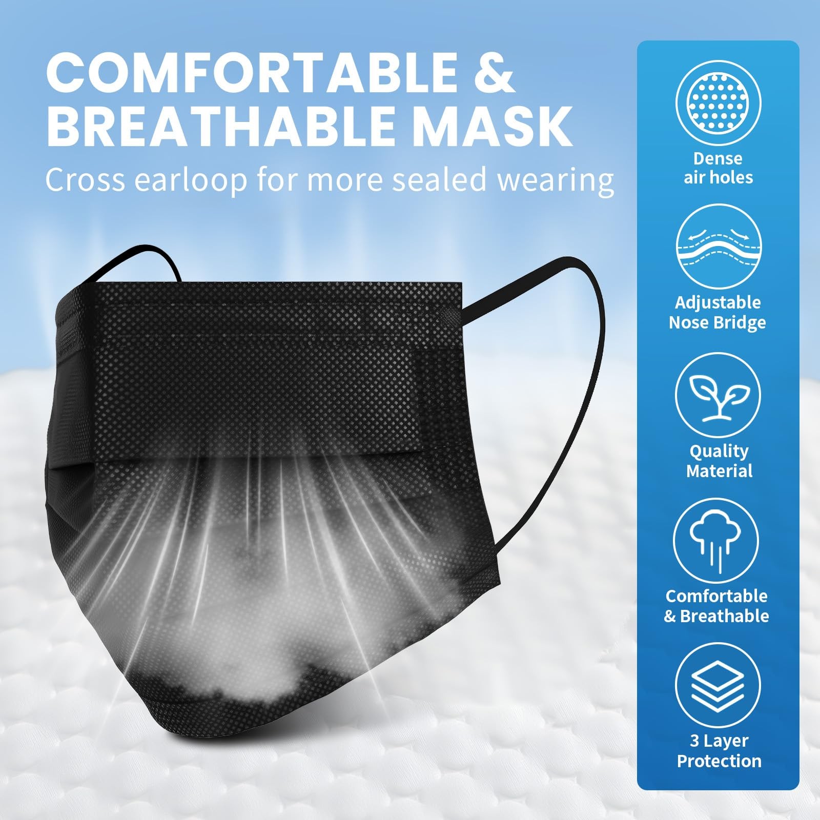 Disposable Face Mask 100 PCS Black 3 Ply Protection