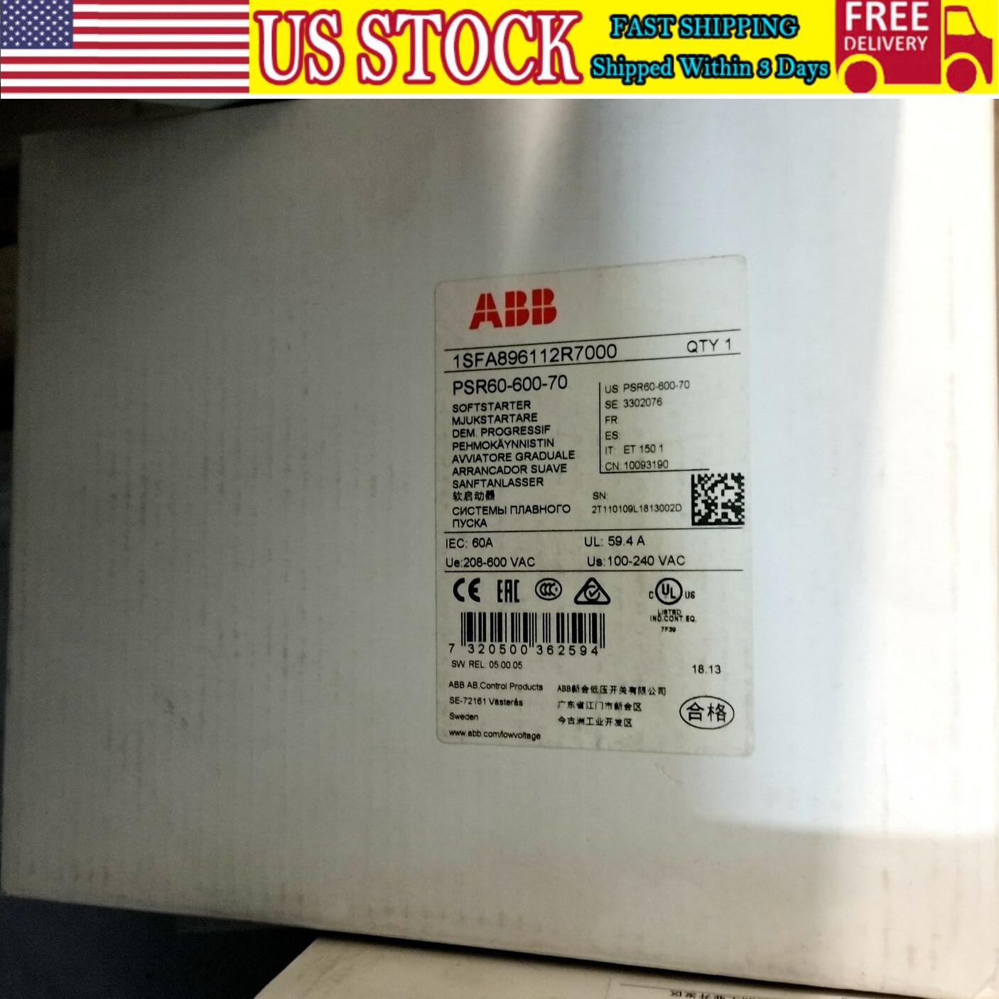 ABB PSR60-600-70 ABB Soft Starter PSR60-600-70 Brand New Fast Shipping 1pcs