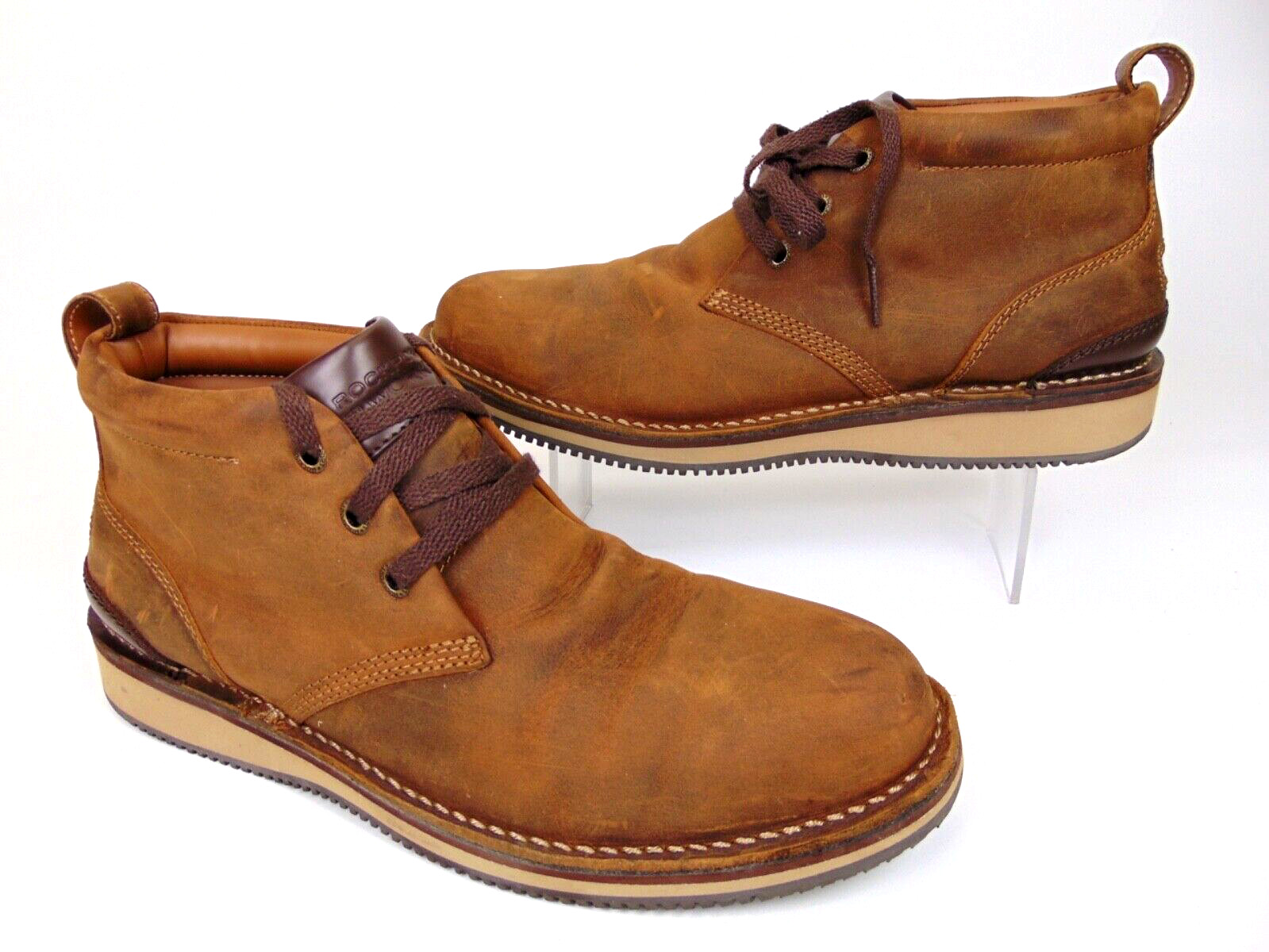Rockport Mens Prestige Point Work Safety Toe Chukka Size 10.0 WIDE, Brown Leathe
