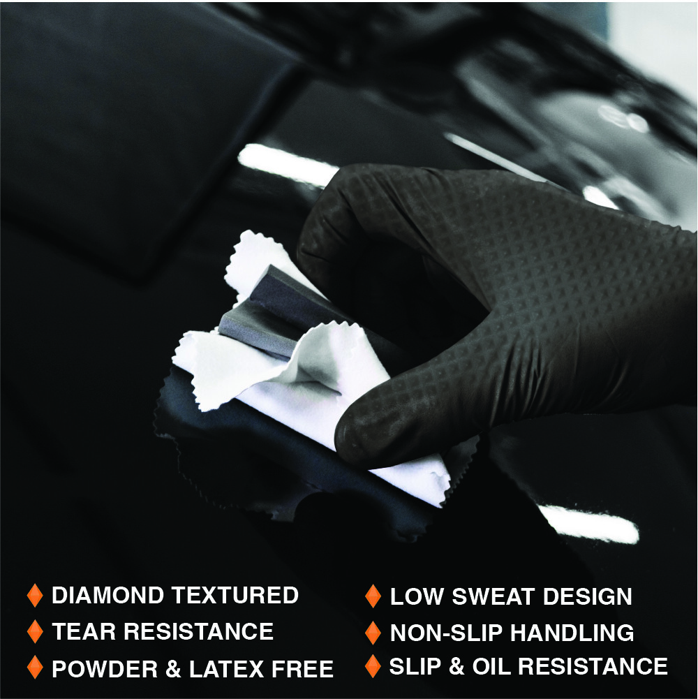 Heavy Duty Industrial Black Nitrile Gloves with Raised Diamond Texture, 8-mil