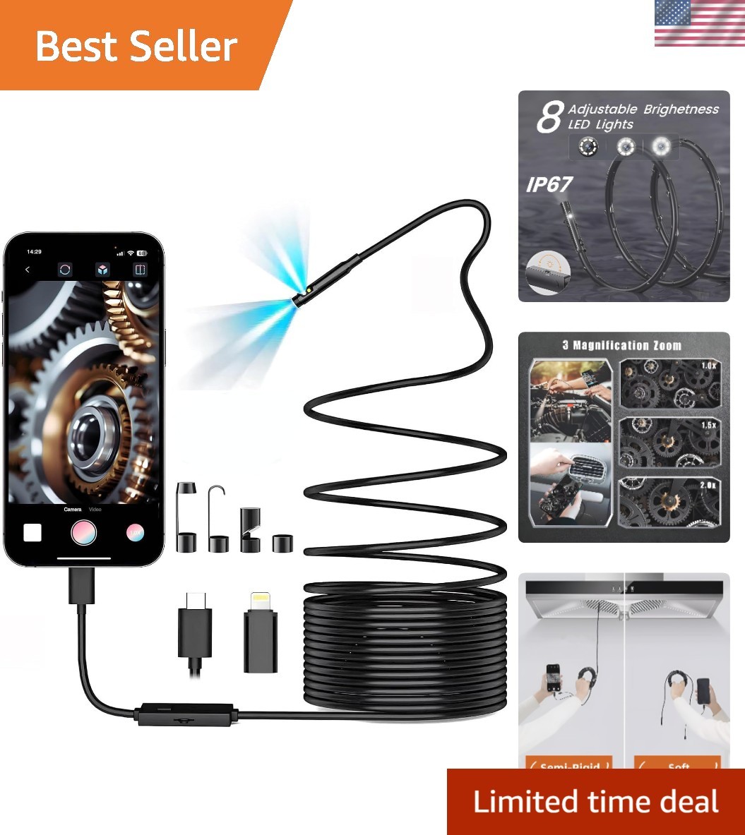 Dual-Lens Endoscope Camera with Light,Borescope with 8 Adjustable LED Lights …