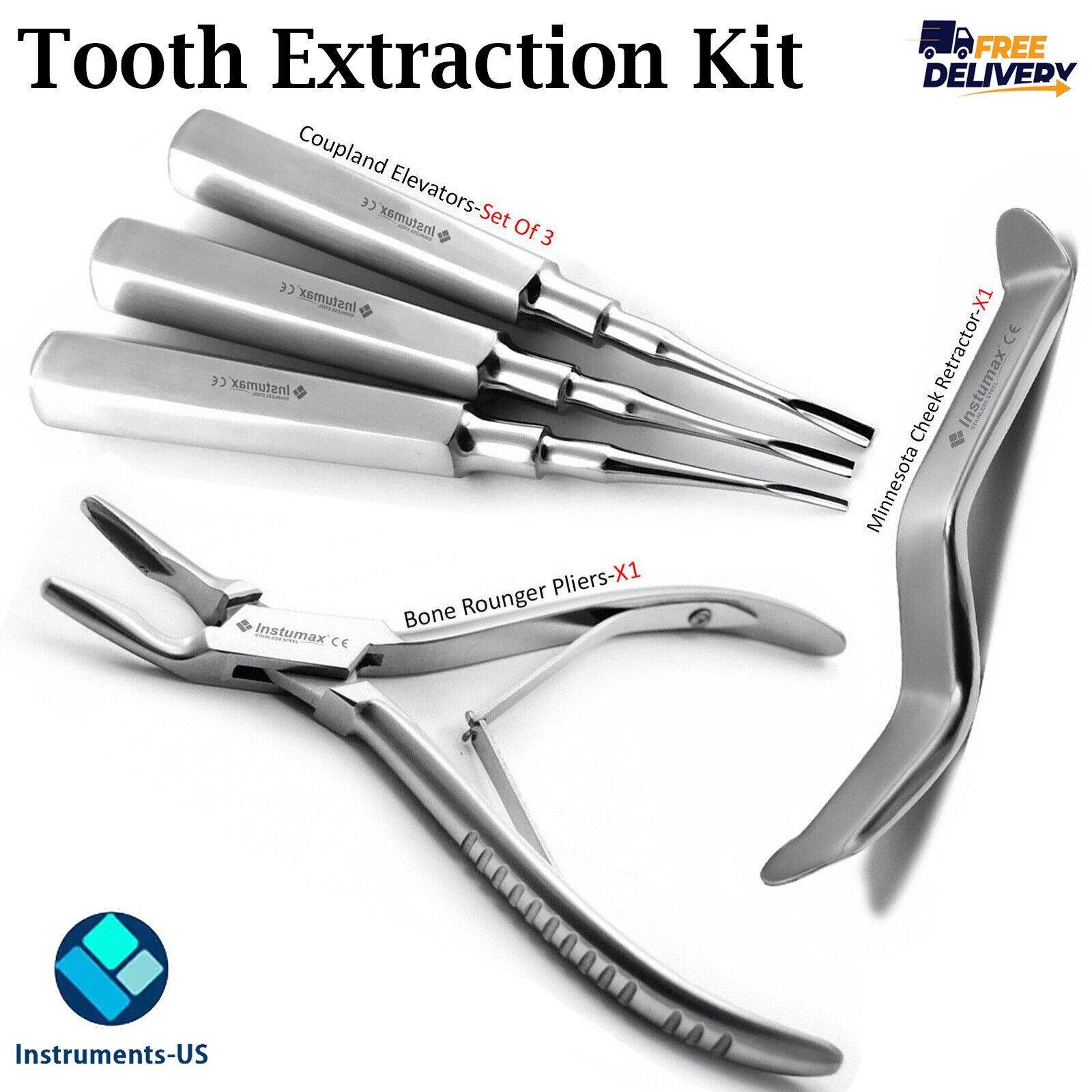 Basic Tooth Extraction Kit Coupland Dental Extracting Elevators Rongeur Plier CE