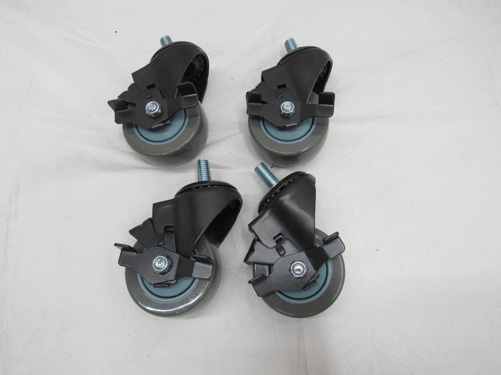 Set of 4 3″ Grey TPR Rubber Locking Casters/Wheels 1/2″x13x1″ Locking Stem