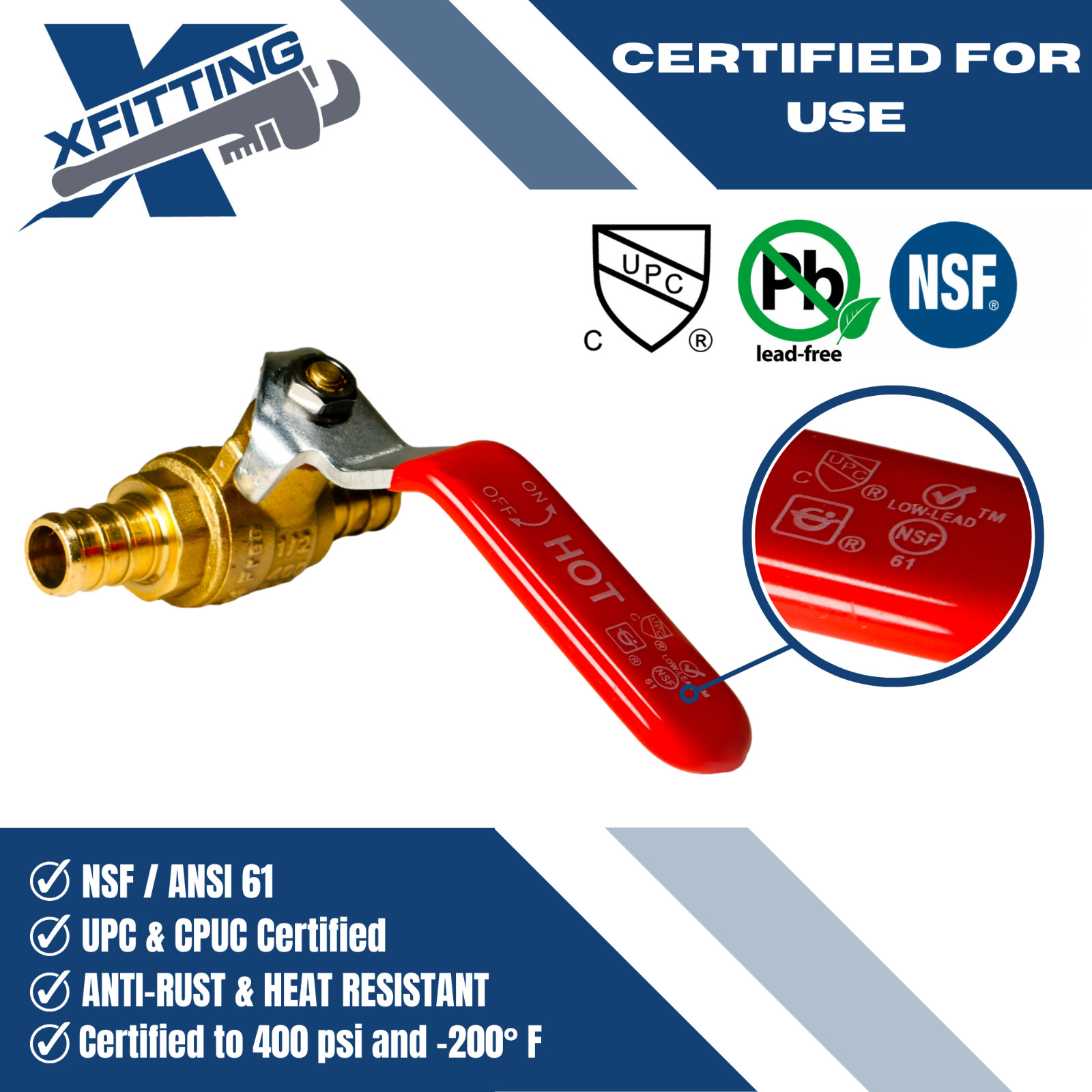 10 PIECES 1/2″ PEX SHUT OFF BALL VALVE, FULL PORT, LEAD FREE BRASS, HOT AND COLD