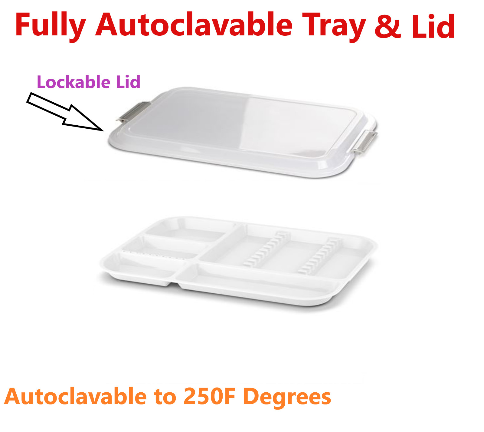 Dental SetUp Trays Divided B (Ritter) Tray, Autoclavable Tray with Lockable Lid