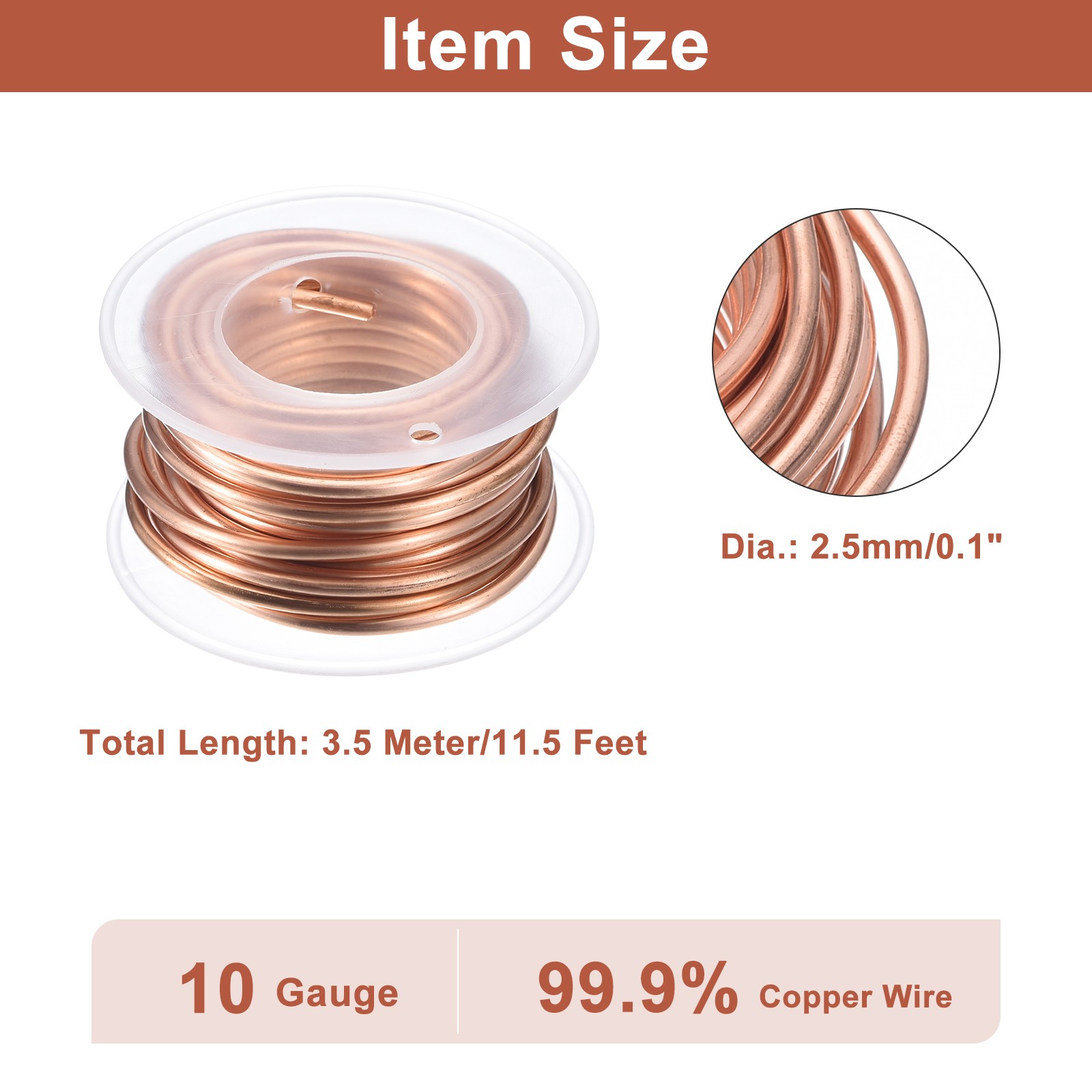Soft Copper Wire 10 Gauge 11.5 FT 99.9% Pure Bare Copper Wire for Crafts