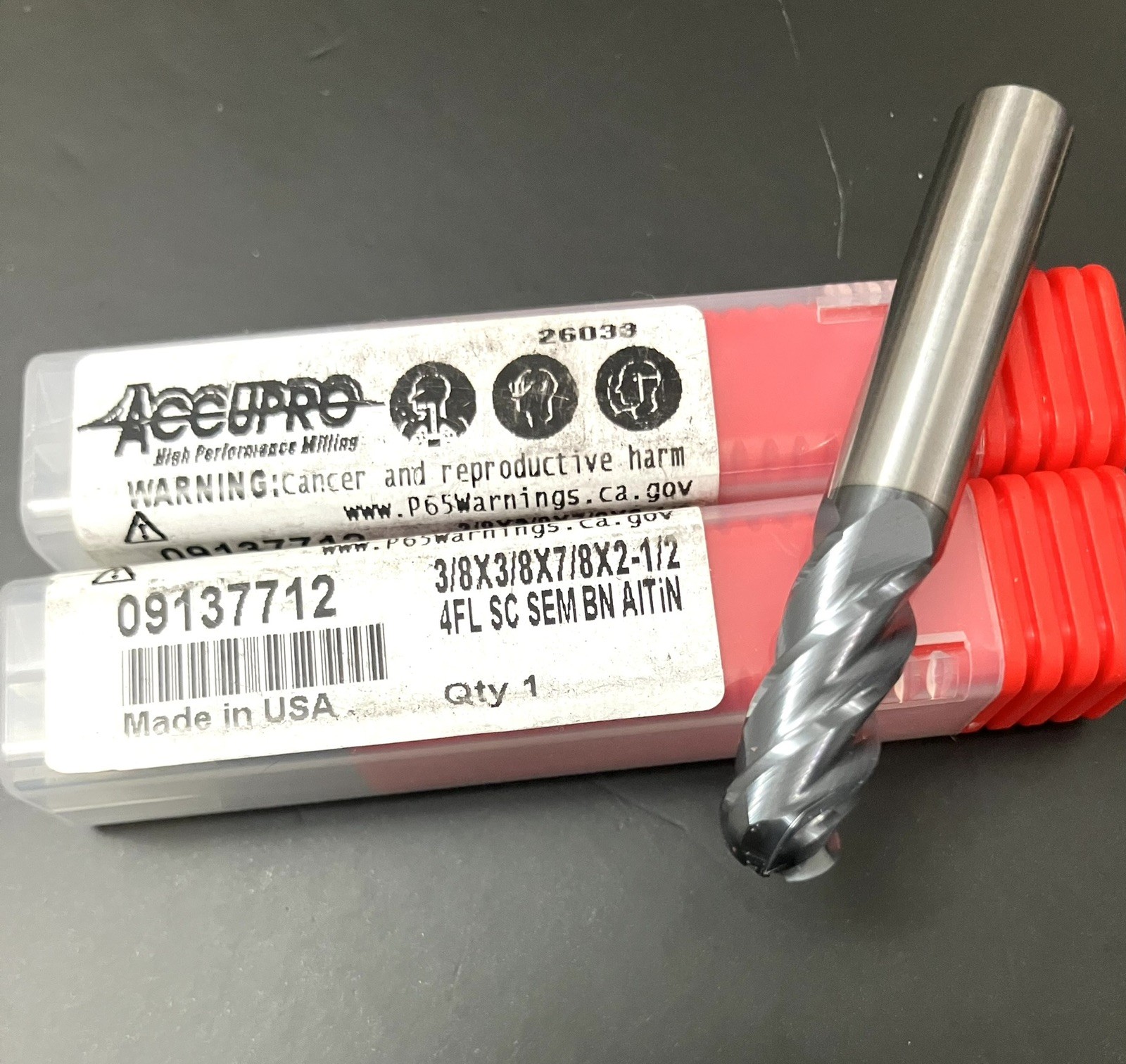 Accupro 09137712 3/8″ 4 Flute Ball End Mill Solid Carbide AlTiN CNC New