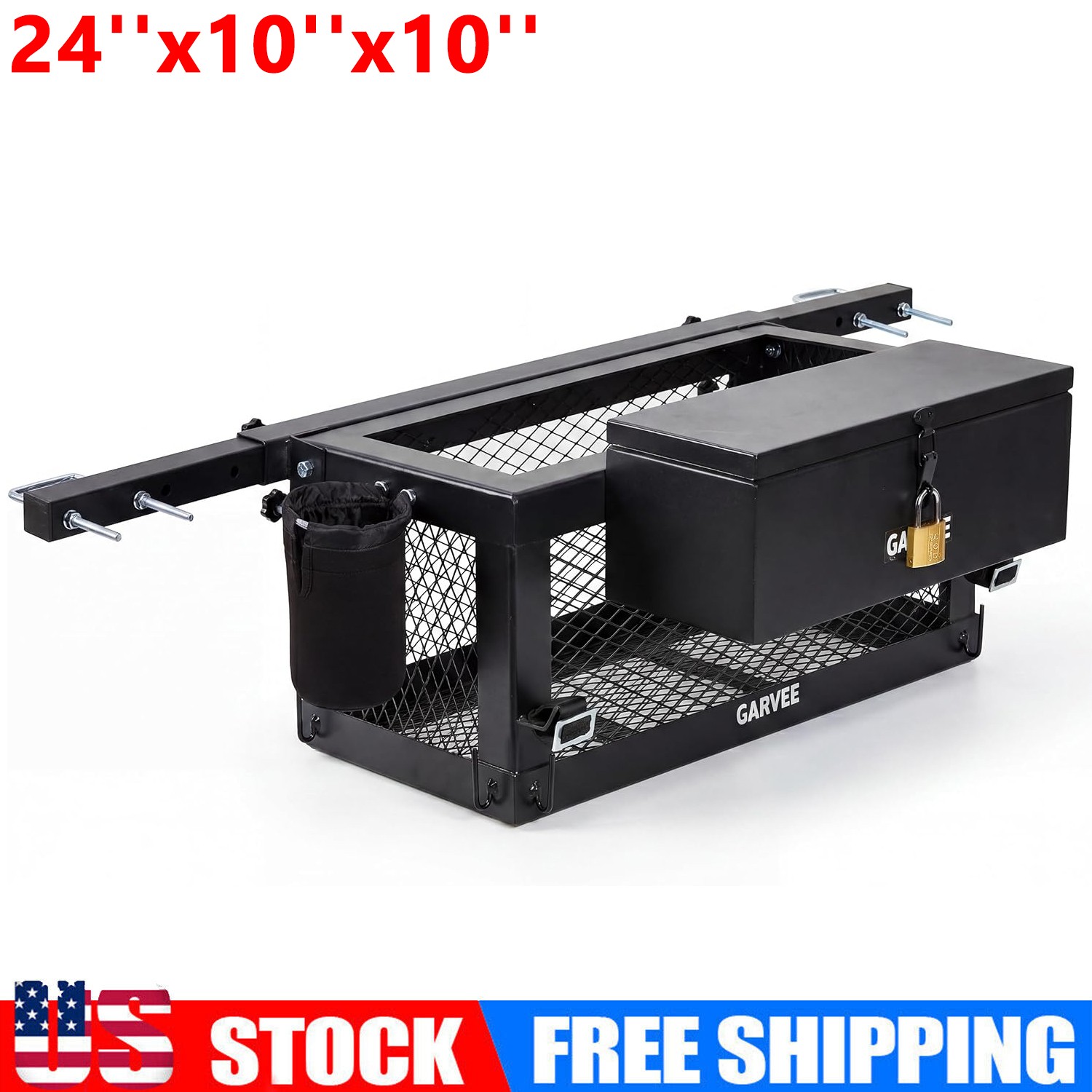 Rear-Mount Lockable Tractor Tool Box Basket, Heavy-Duty Metal Storage Container