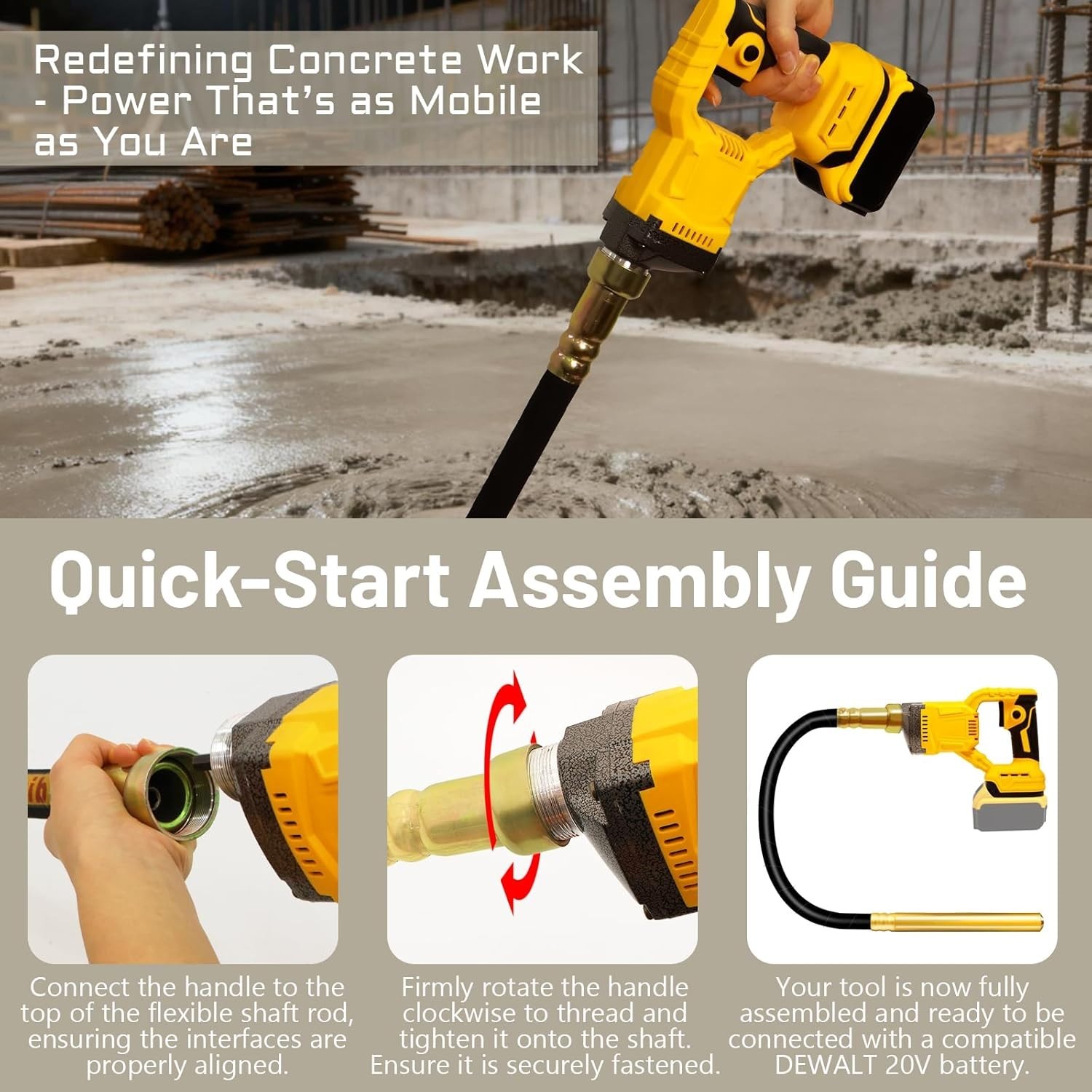 New Cordless Concrete Vibrator for DeWalt 20V 800W 3.6ft Shaft Tool Only
