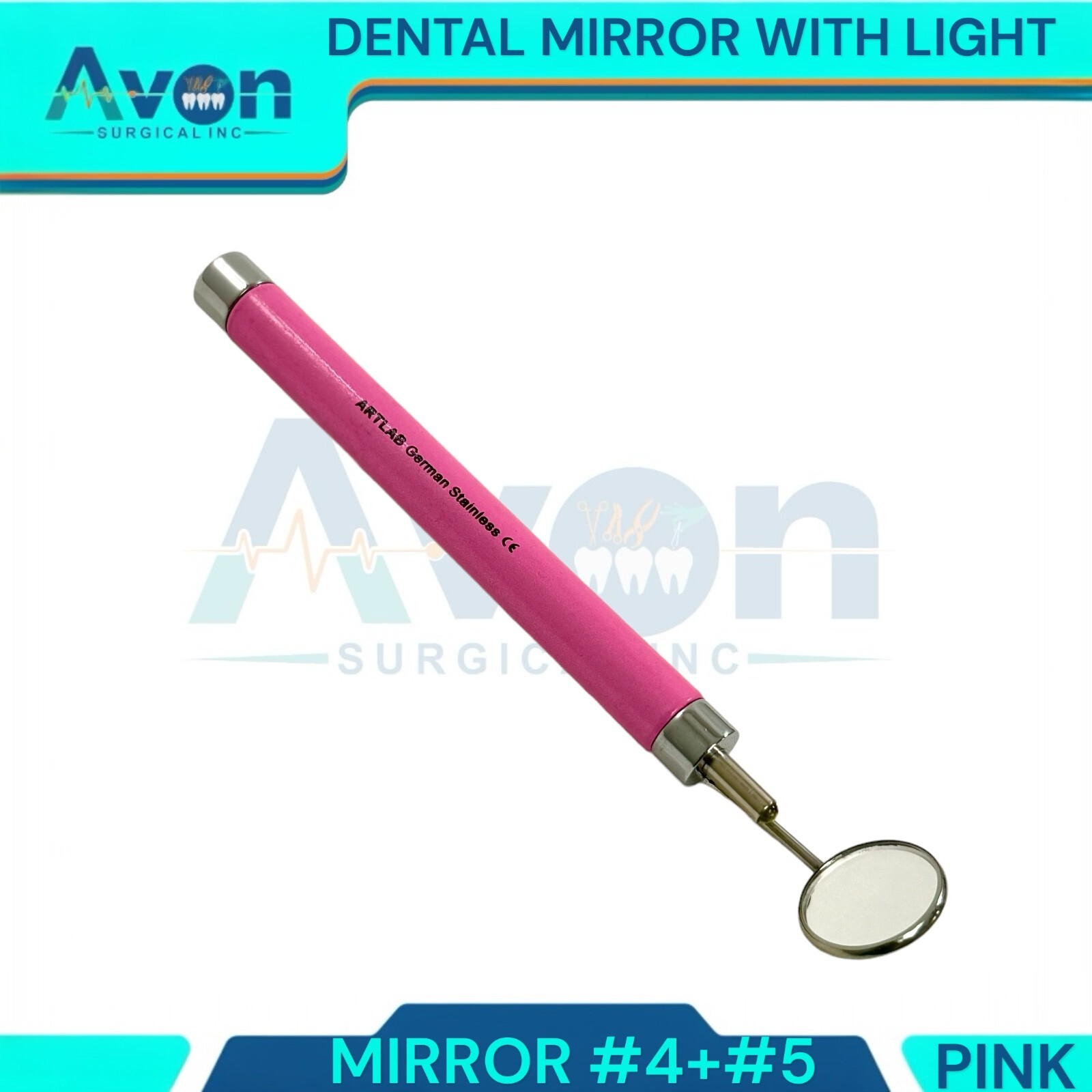 Set of 5 Multi-Color Mouth Mirrors with Light & Mirror #4 + #5, Oral Hygiene