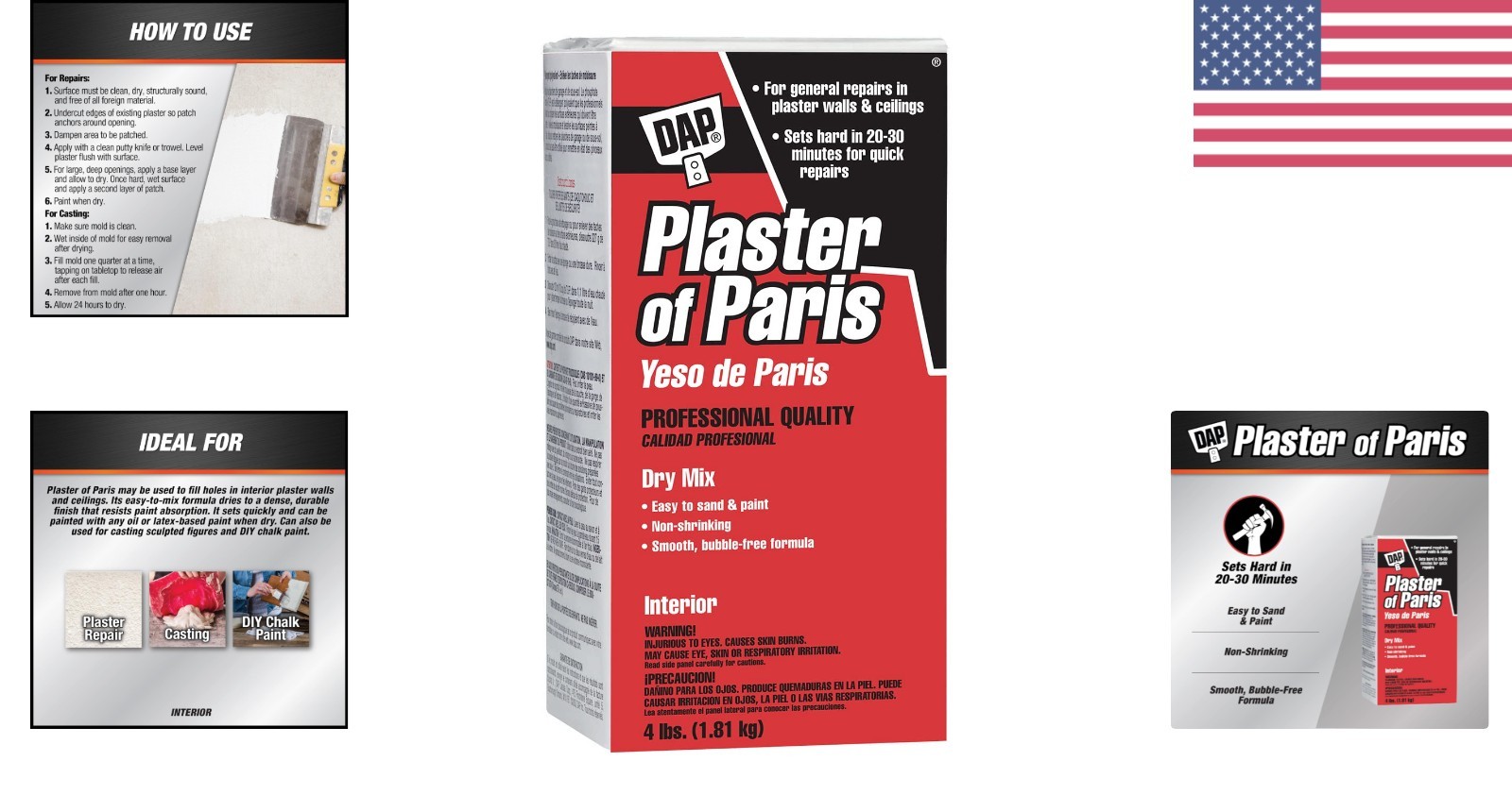Plaster of Paris 4 Lb Box White Quick Setting for Interior Wall Repairs