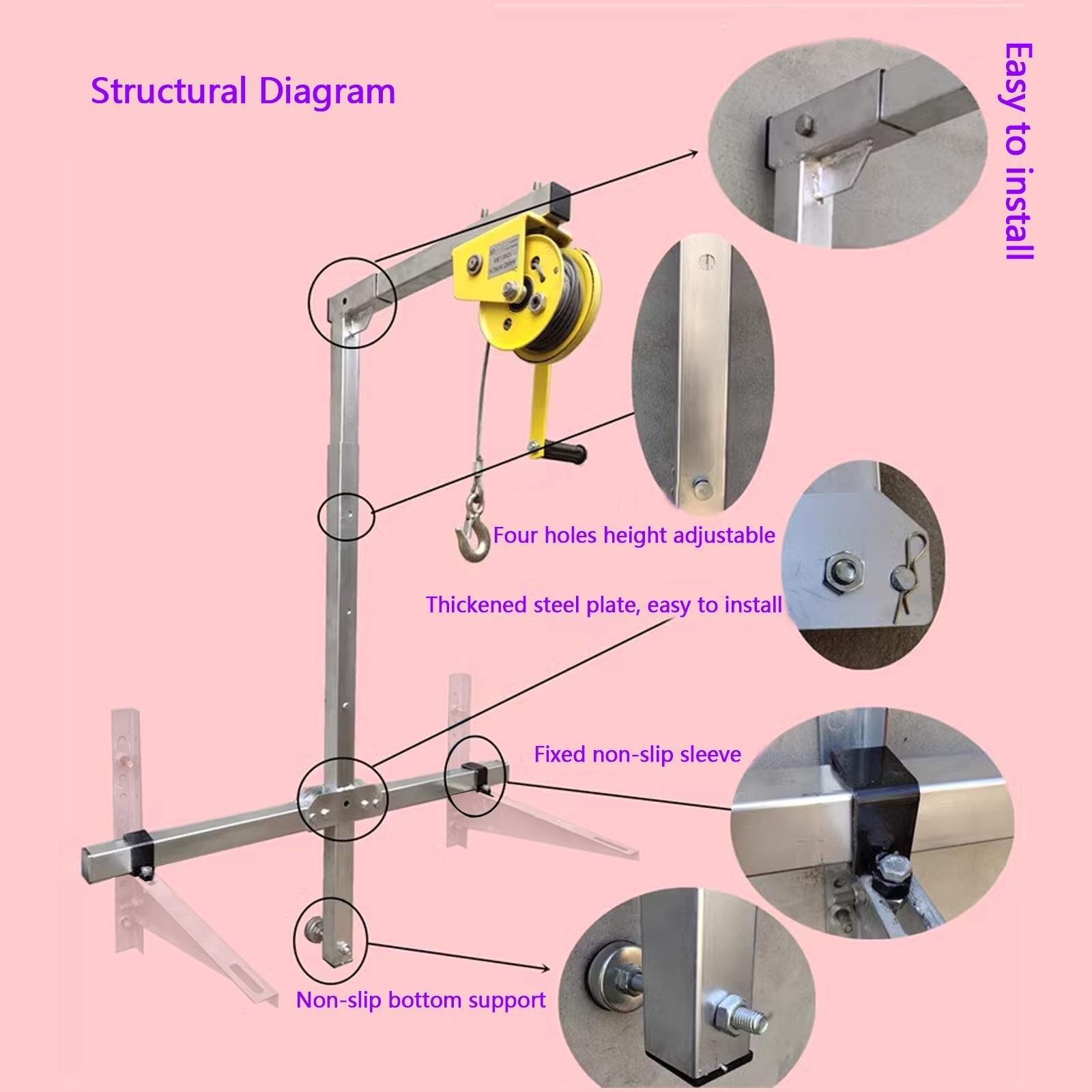 Air Conditioning Crane 10m Manual Lift, 220LB Outside Unit Installation Tools