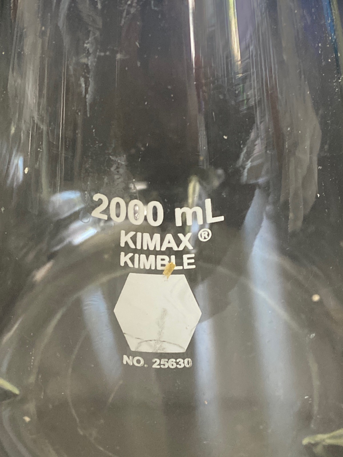 Used DWK KIMAX Glass 2000mL 2L Delong Shaker Culture Flask w/ Baffles 25630