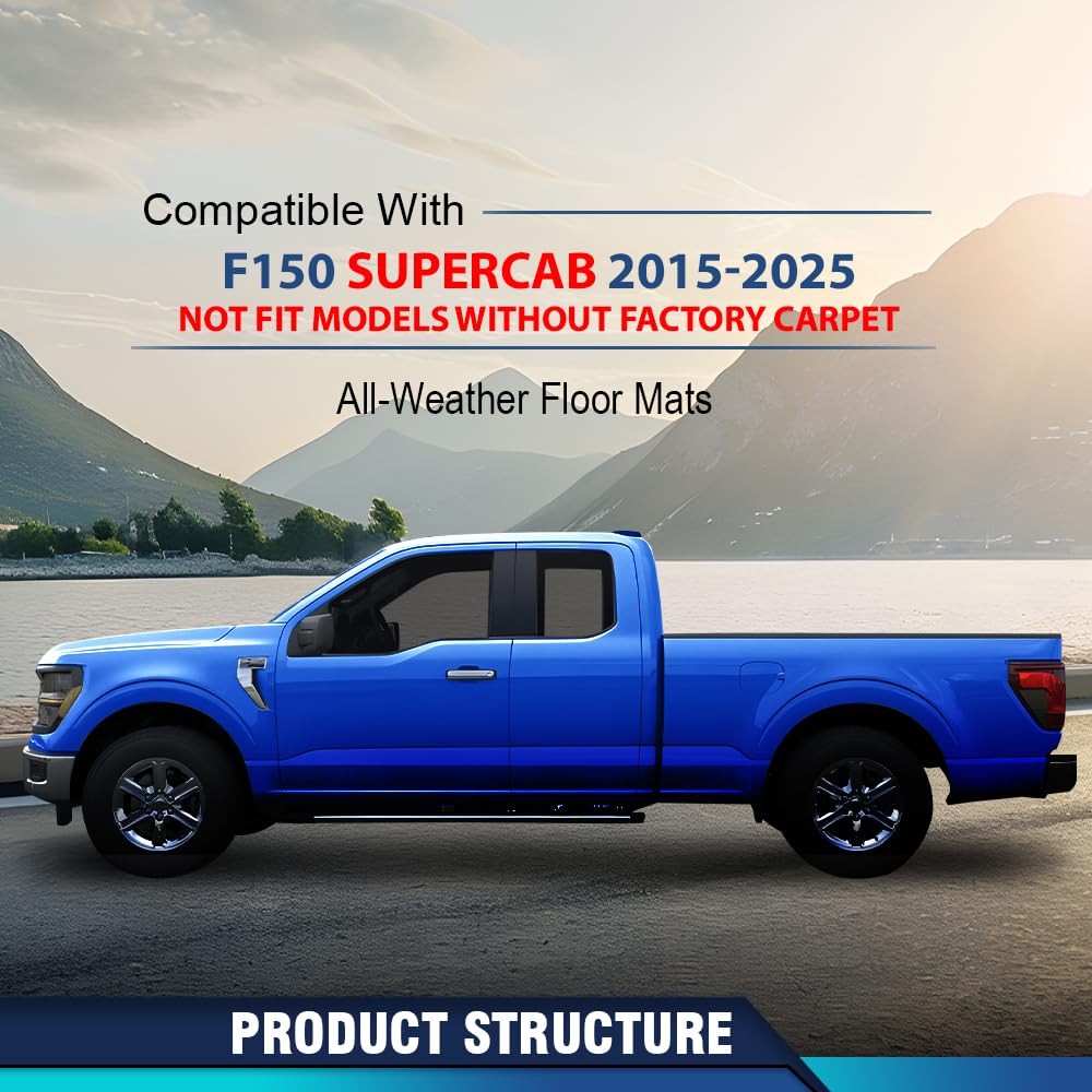 TPE Floor Mats for F150 Supercab 2015-2025 No Factory Carpet All Weather 3Pcs