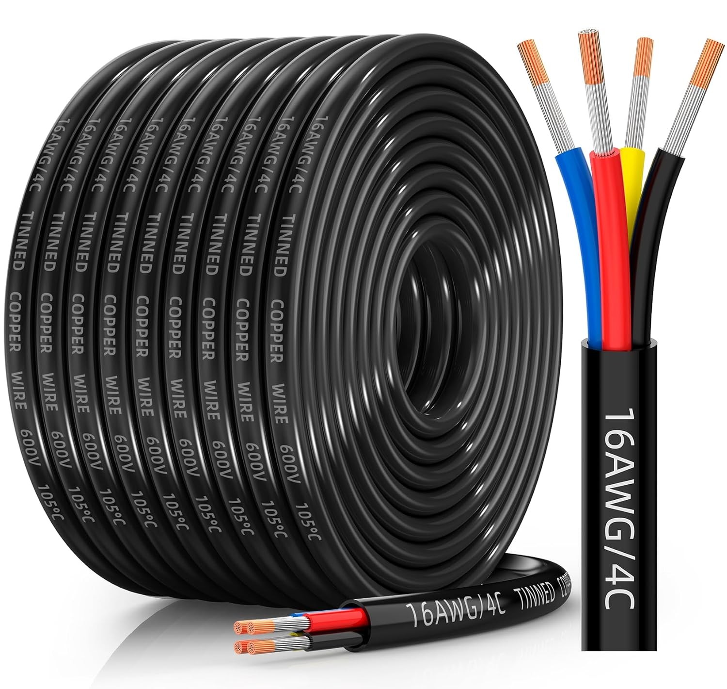 16 Gauge 4 Conductor Wire AWG 16 AWG Tinned Copper Stranded Electrical Ga