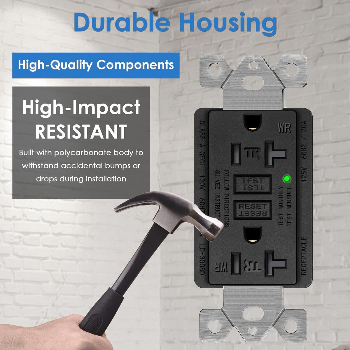 15 Amp GFI GFCI Outlet LED Indicator Tamper-Resistant Outside Receptacles Black