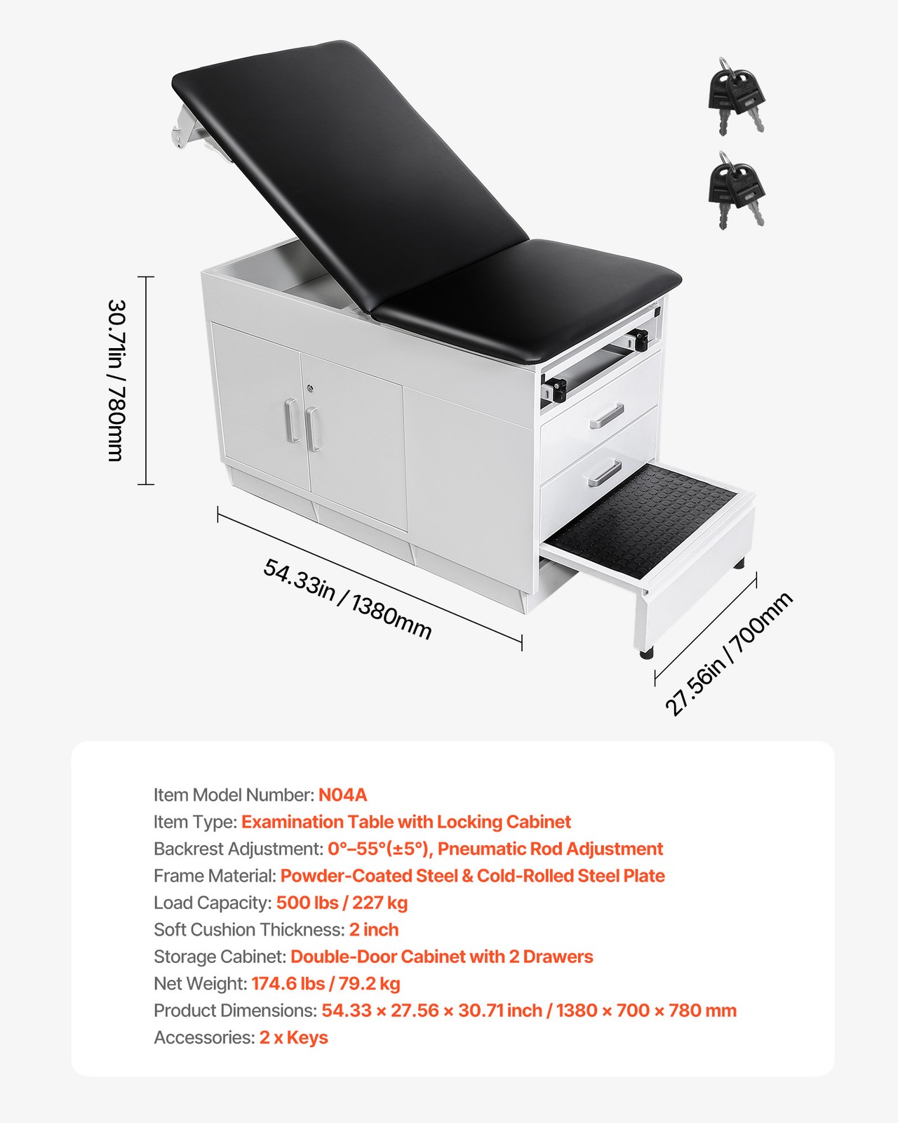 VEVOR Medical Exam Table Medical Examination Bed with Locking Cabinet & Drawers