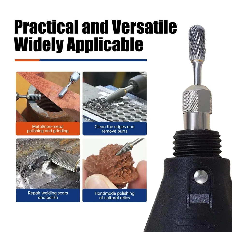 10PCS Carbide Burr Bits Set for Dremel 1/8 Rotary Tool Double Cut Grinding Metal