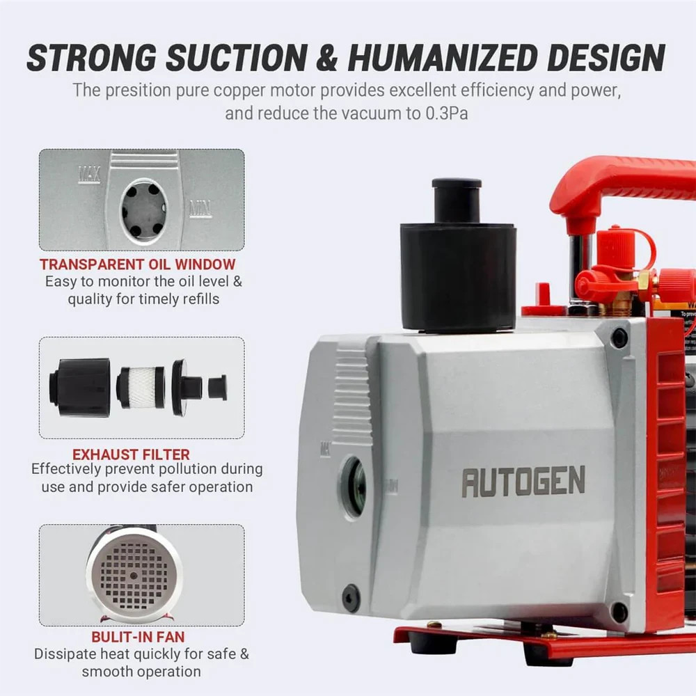 AUTOGEN 2-Stage 7CFM Vacuum Pump for HVAC and Refrigeration​ 3/4 HP